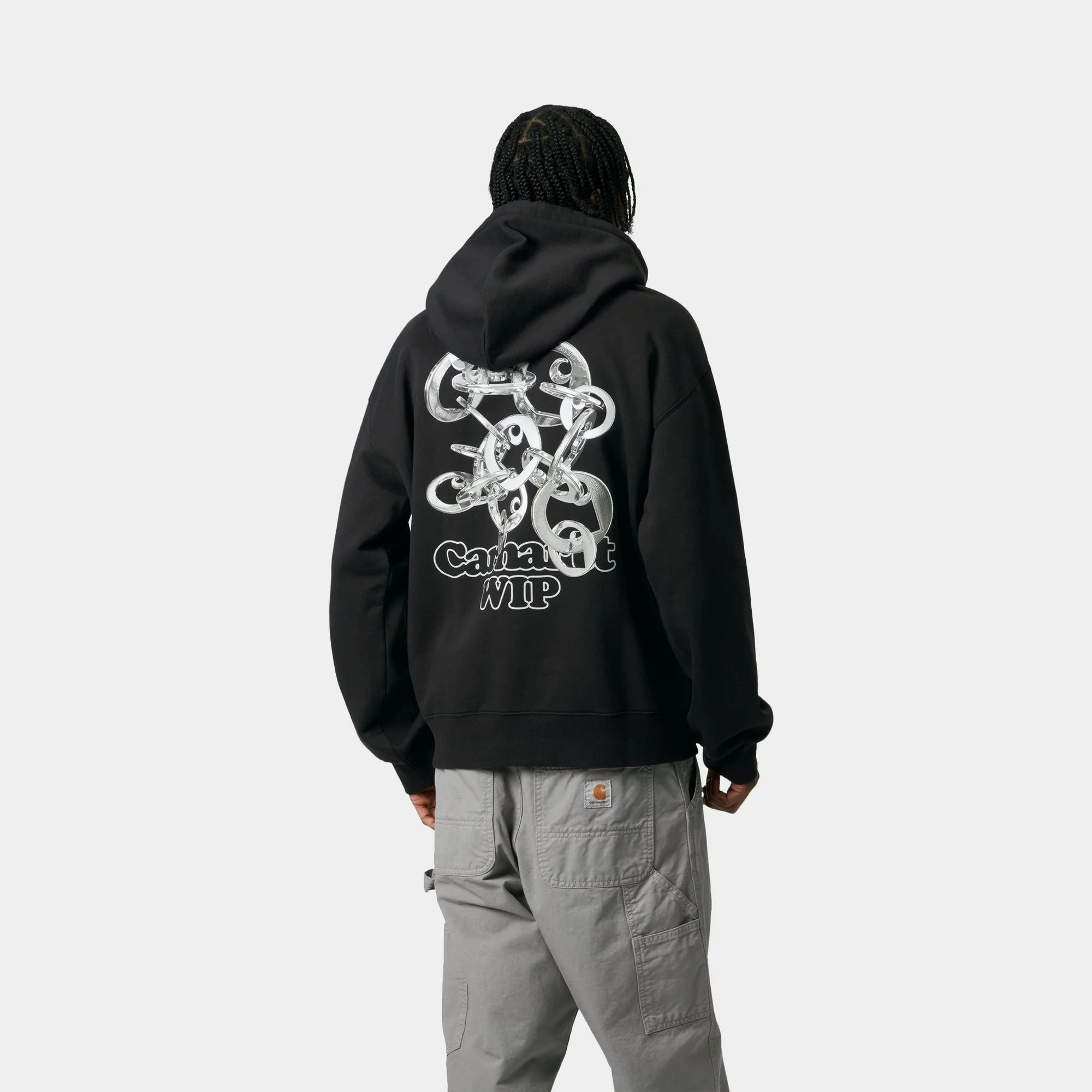 Hooded Charm Link Sweatshirt | Black / Silver (stone washed)