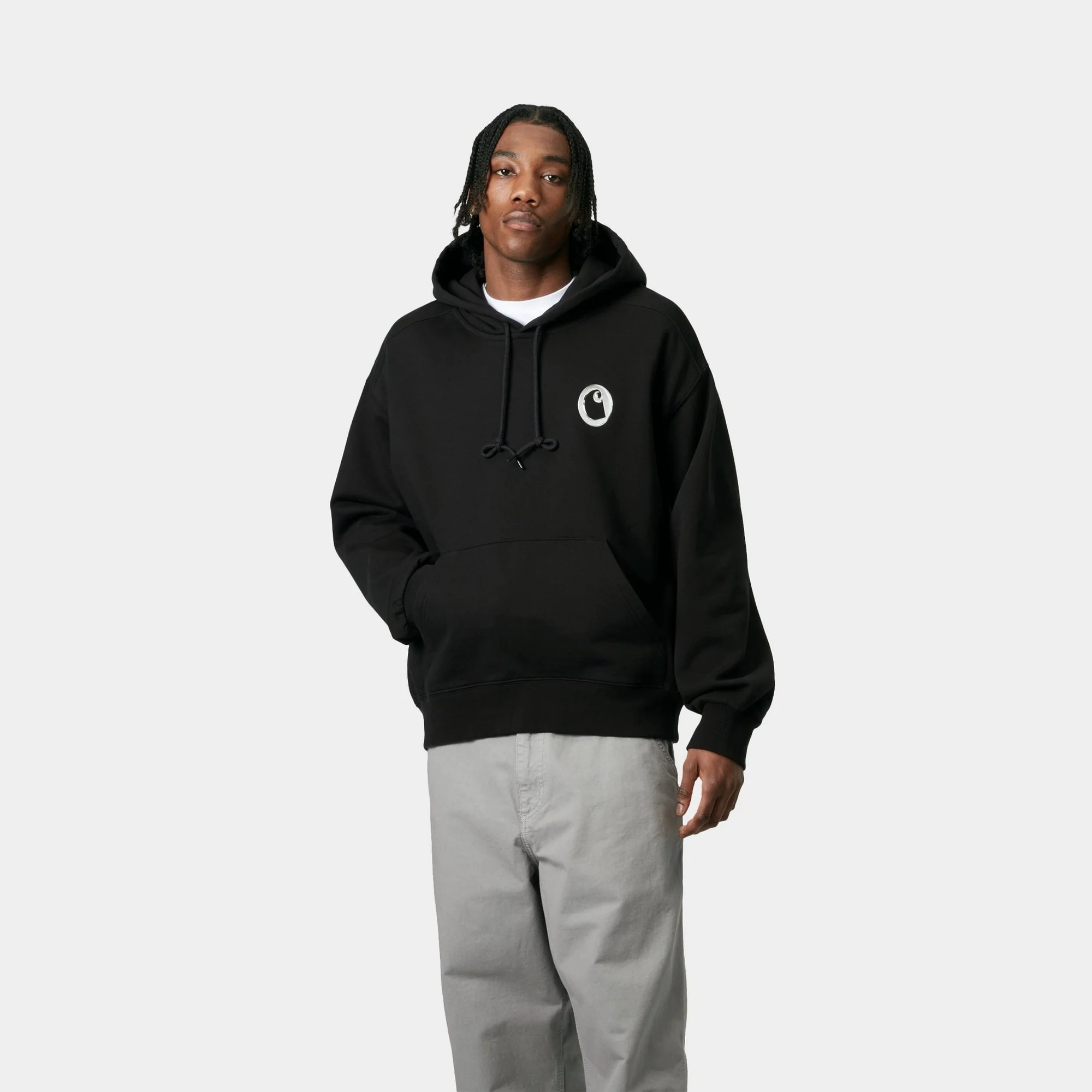 Hooded Charm Link Sweatshirt | Black / Silver (stone washed)