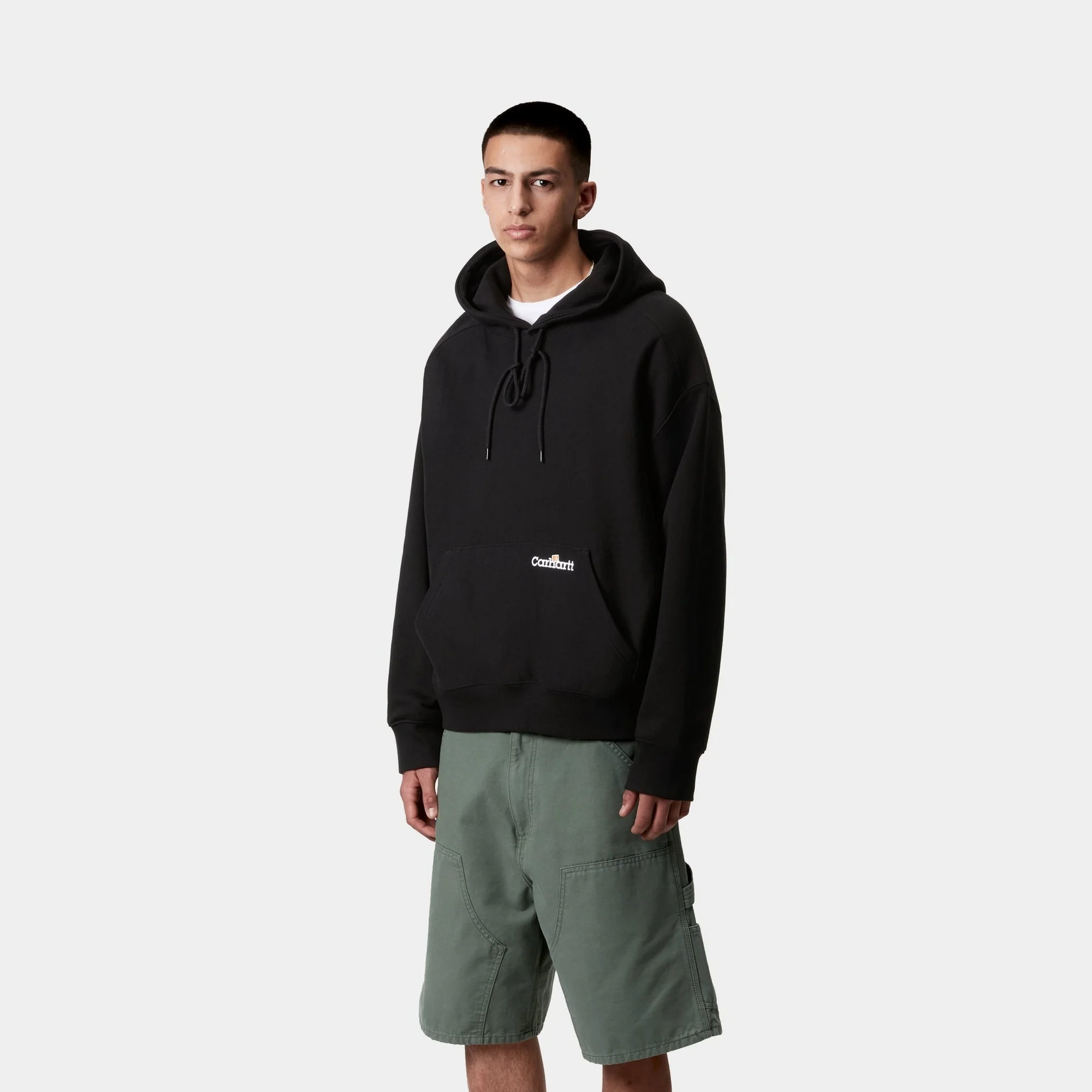 Hooded Label Script Sweatshirt | Black