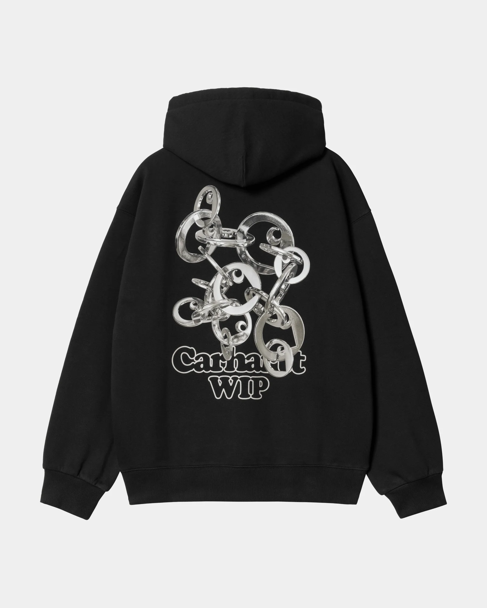 Hooded Charm Link Sweatshirt | Black / Silver (stone washed)