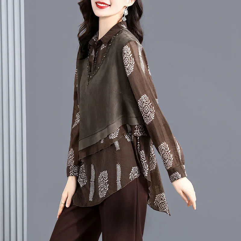 Fashion Linen Cotton Fake Two Piece Shirts