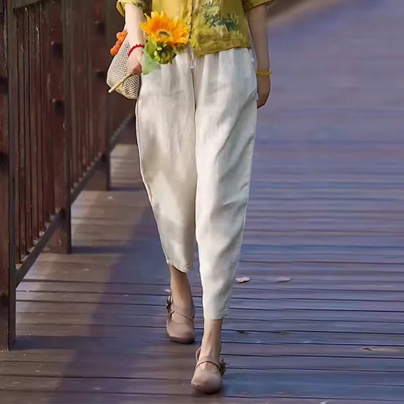 Katun dan Linen Serbaguna Cetak Setelan Longgar