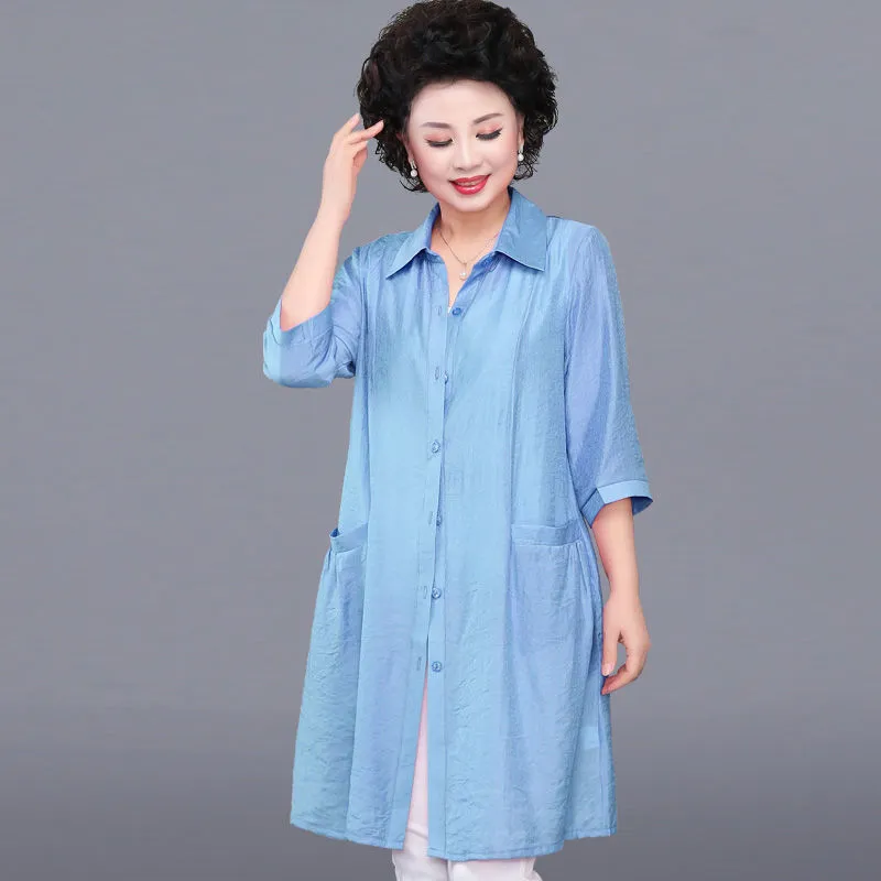 jaket pelindung matahari musim panas wanita paruh baya mantel tipis