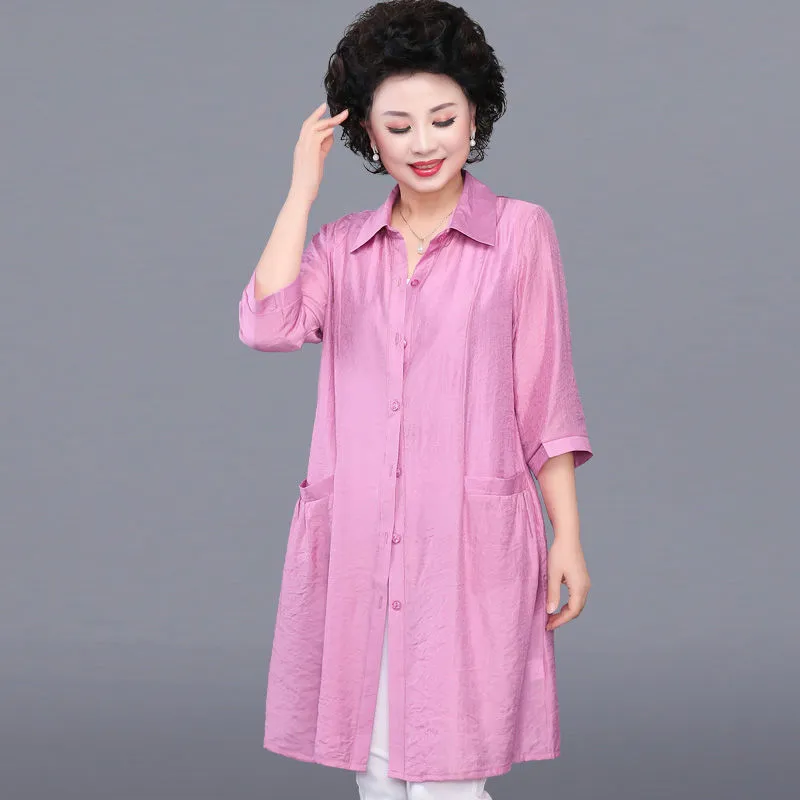 jaket pelindung matahari musim panas wanita paruh baya mantel tipis