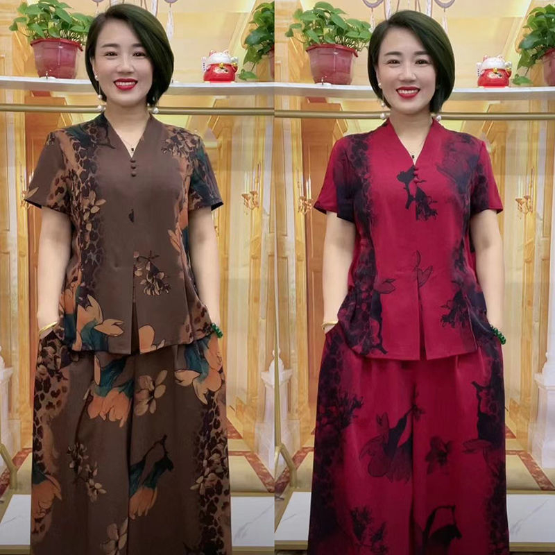 Wanita Retro Tinggi Pinggang Tipis Lebar Kaki Celana Kemeja Setelan