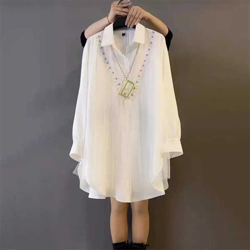 Wanita Chiffon Ukuran Besar Kemeja Longgar Kasual Longgar