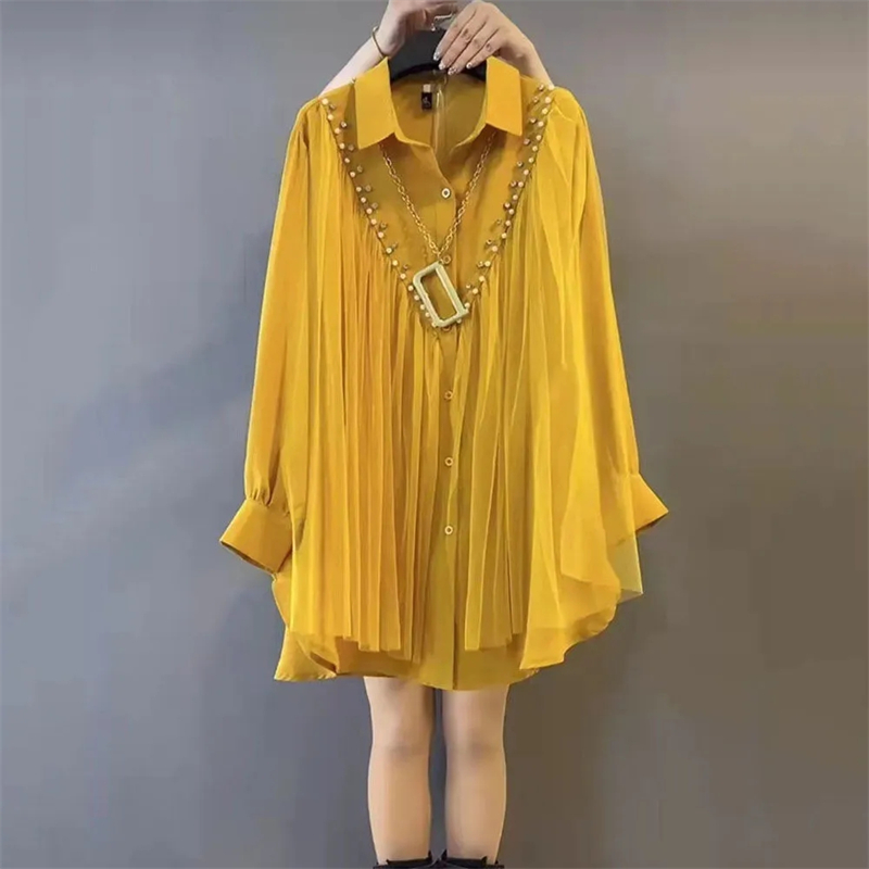 Wanita Chiffon Ukuran Besar Kemeja Longgar Kasual Longgar