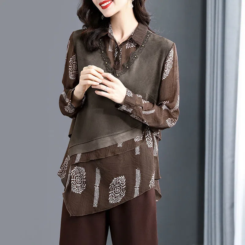 Fashion Linen Cotton Fake Two Piece Shirts
