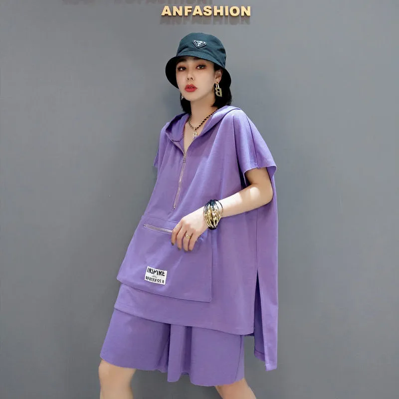 Setelan Olahraga Dua Potong Katun Besar Ekstra Besar