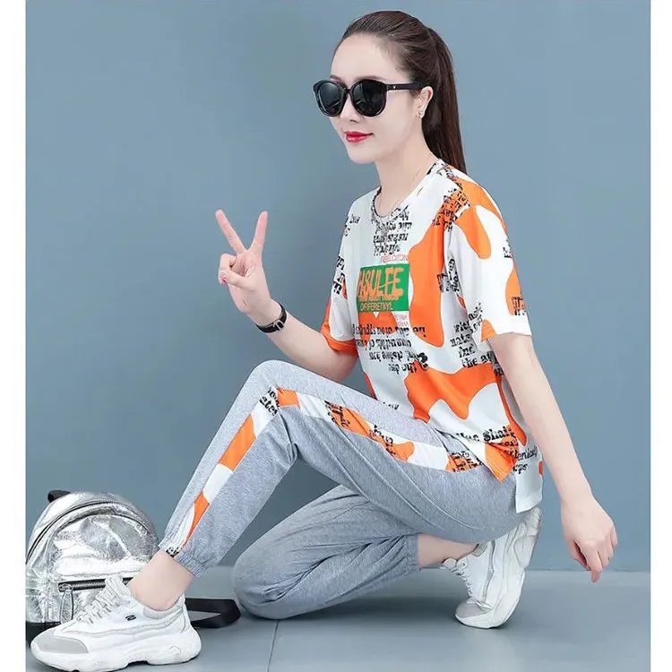 Setelan pakaian olahraga kasual sutra es yang bernapas