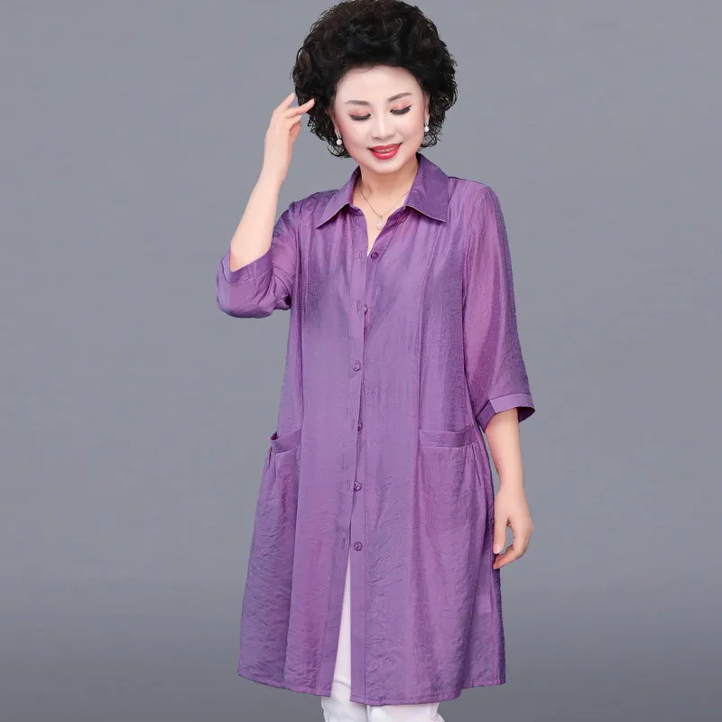jaket pelindung matahari musim panas wanita paruh baya mantel tipis