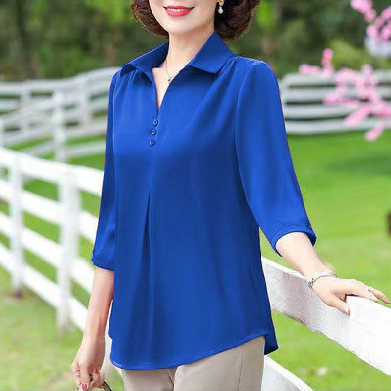 blus musim panas ibu setengah lengan warna solid