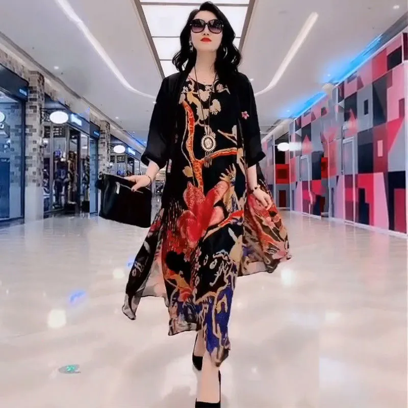 Gaun longgar sutra murbei sutra dua potong