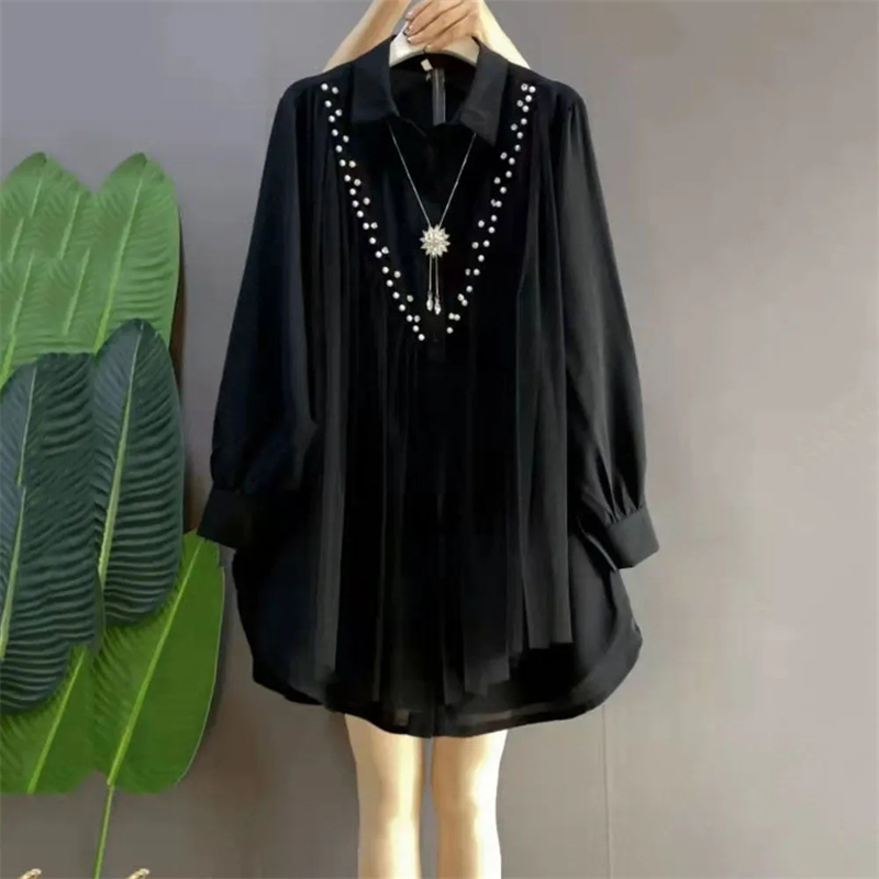 Wanita Chiffon Ukuran Besar Kemeja Longgar Kasual Longgar