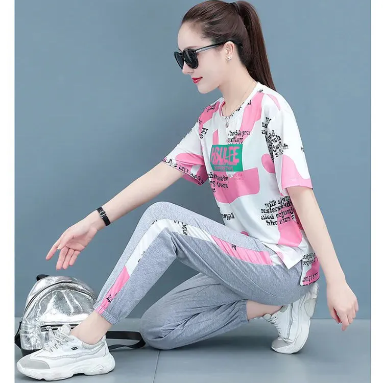 Setelan pakaian olahraga kasual sutra es yang bernapas