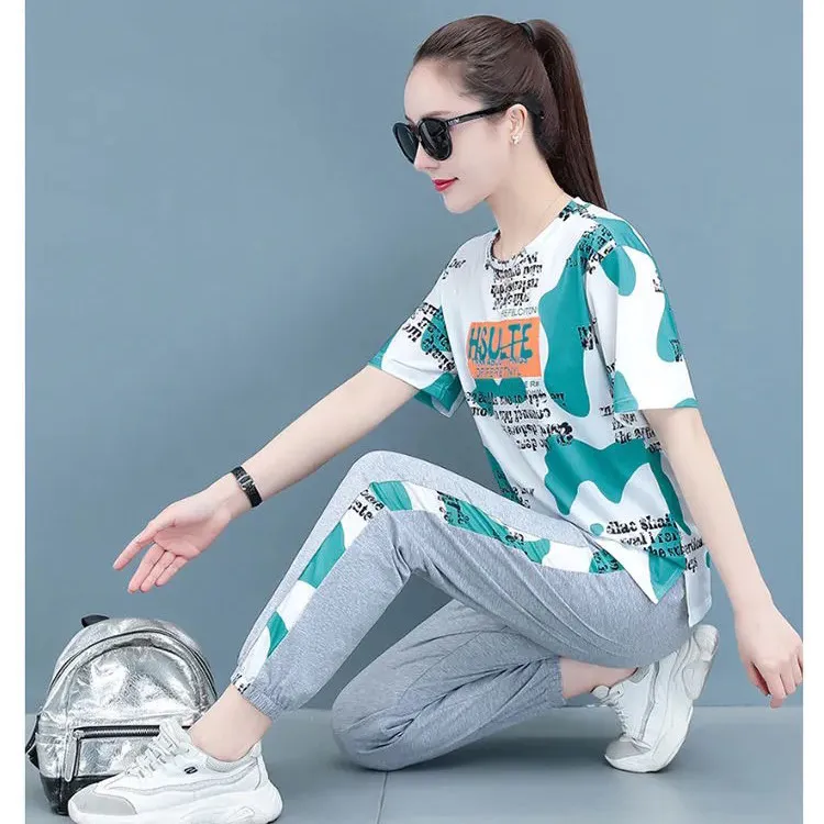 Setelan pakaian olahraga kasual sutra es yang bernapas