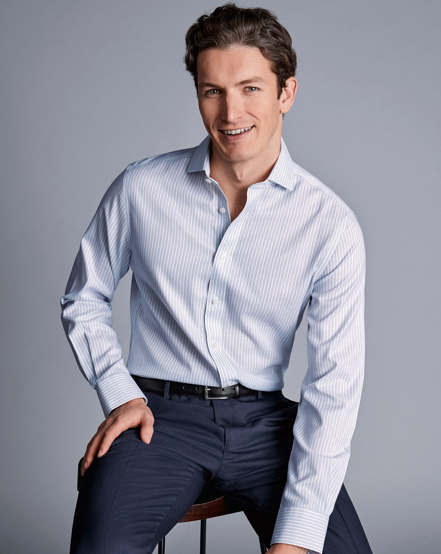 Spread Collar Non-Iron Double Stripe Shirt - Royal Blue