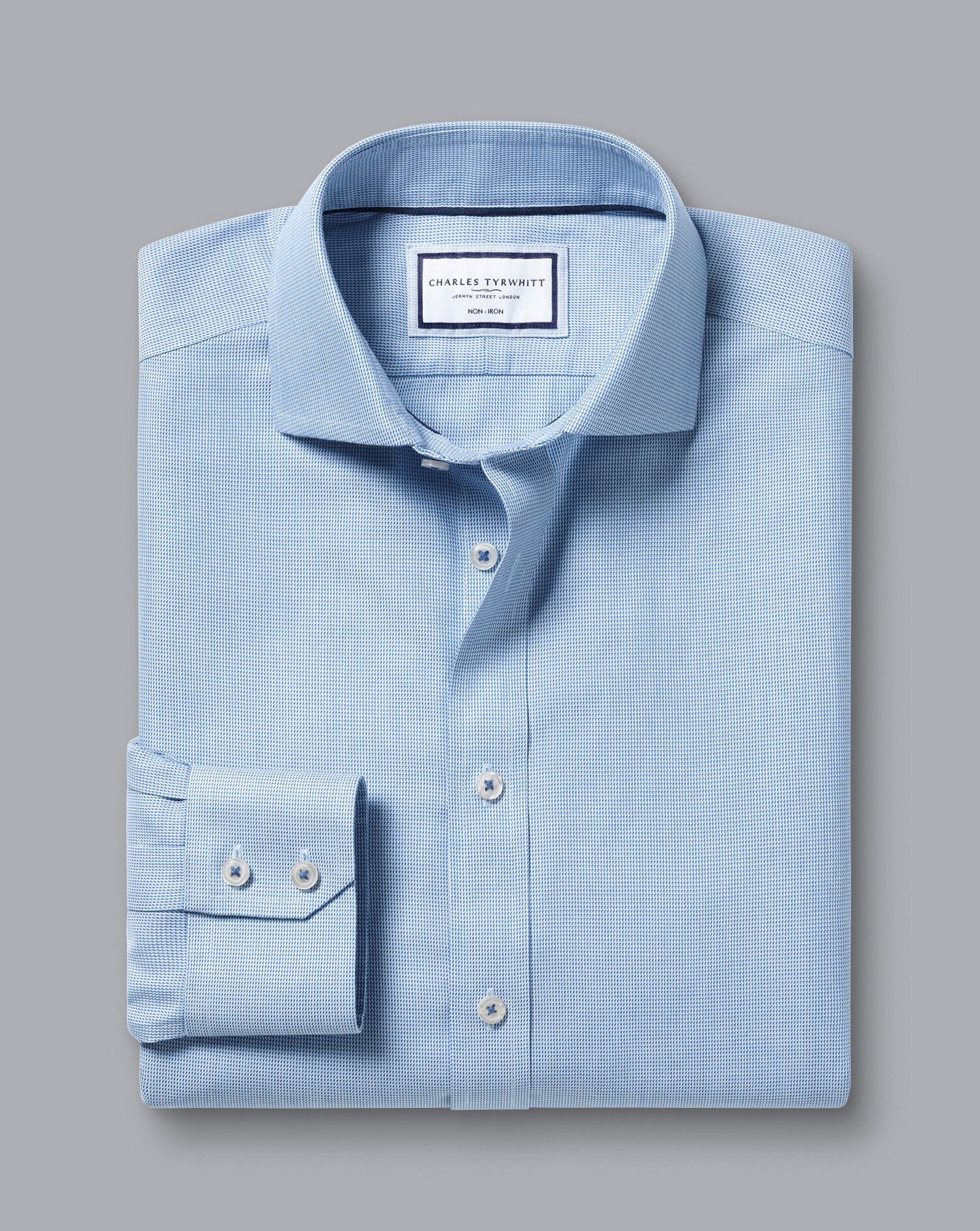 Spread Collar Non-Iron Clifton Weave Shirt - Ocean Blue