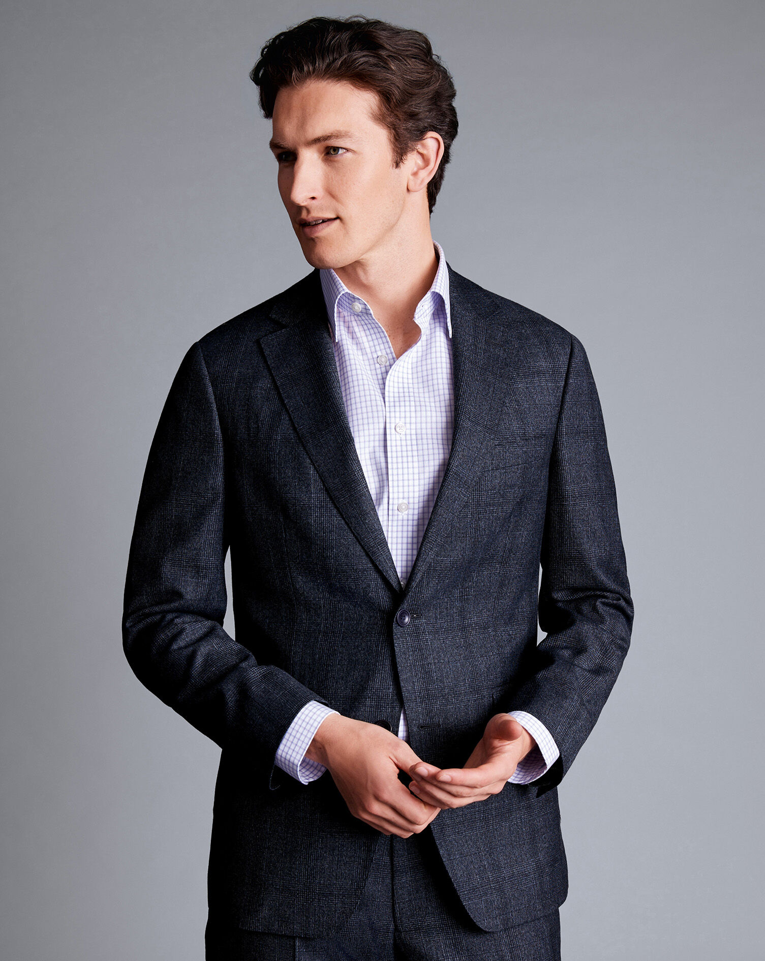 Check Suit Jacket - Denim Blue