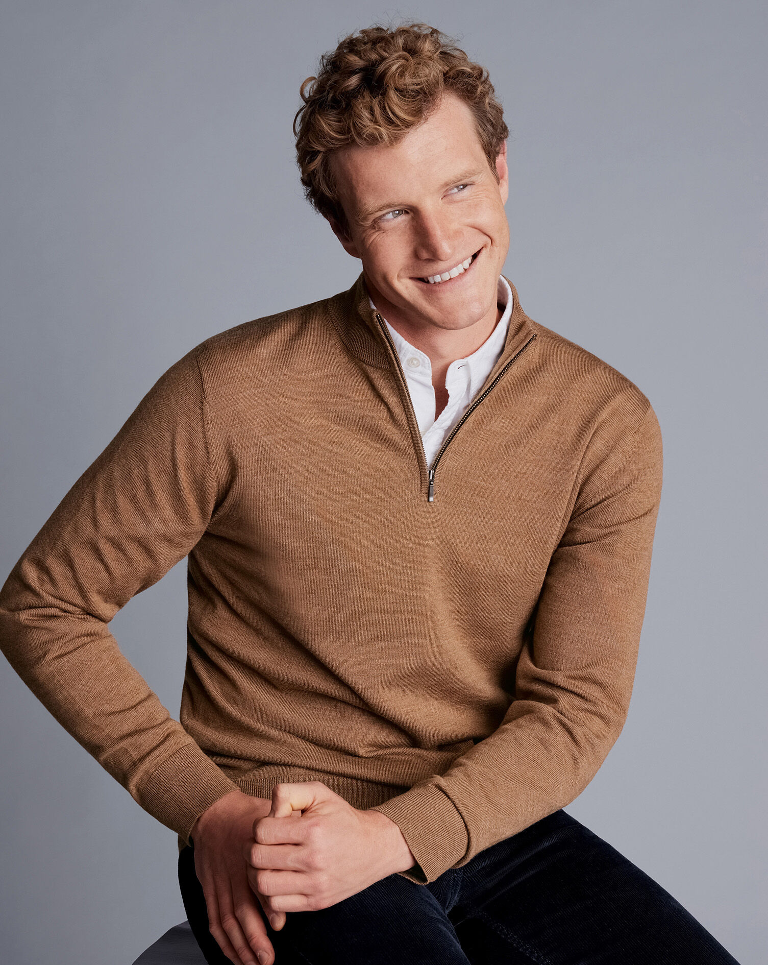 Merino Zip Neck Sweater - Sand