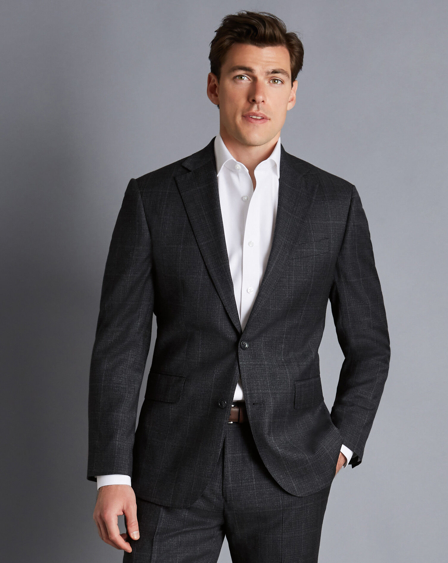 Windowpane Check Suit Jacket - Charcoal Grey