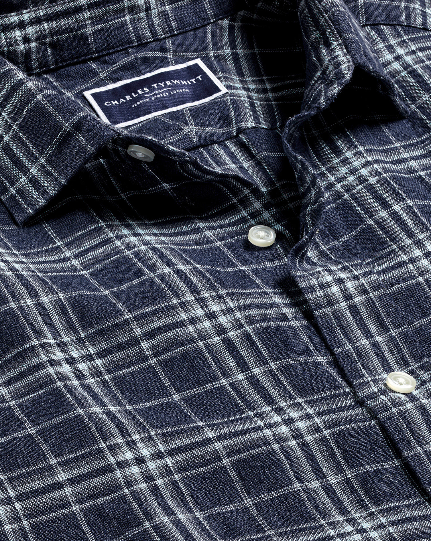 Pure Linen Check Shirt - French Blue
