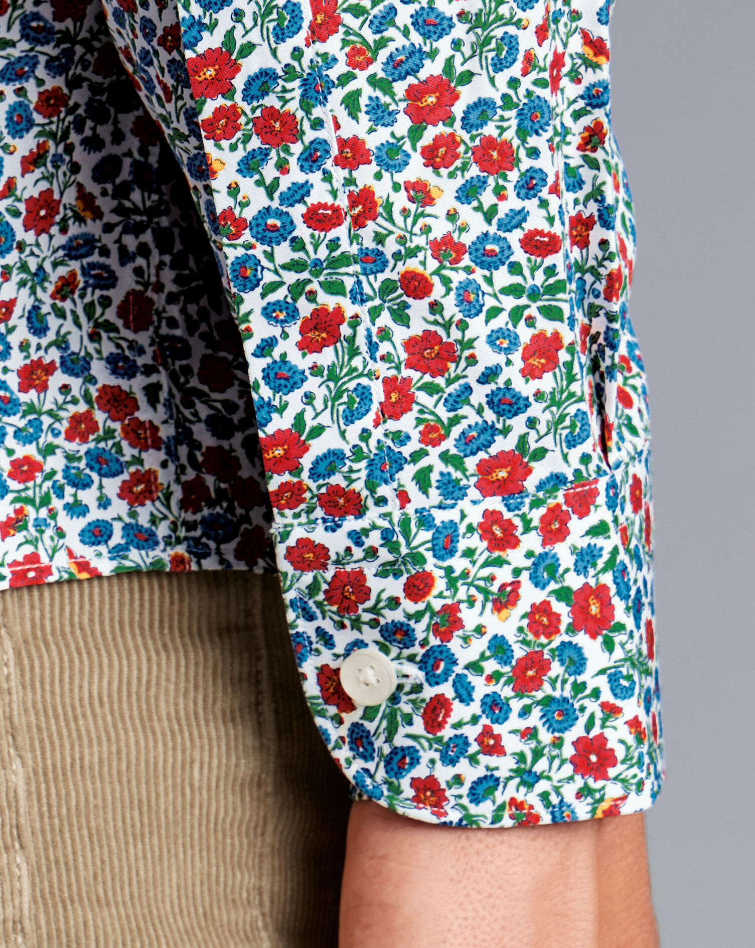 Made With Liberty Fabric Floral Print Shirt Semi-Spread Collar Shirt - Red