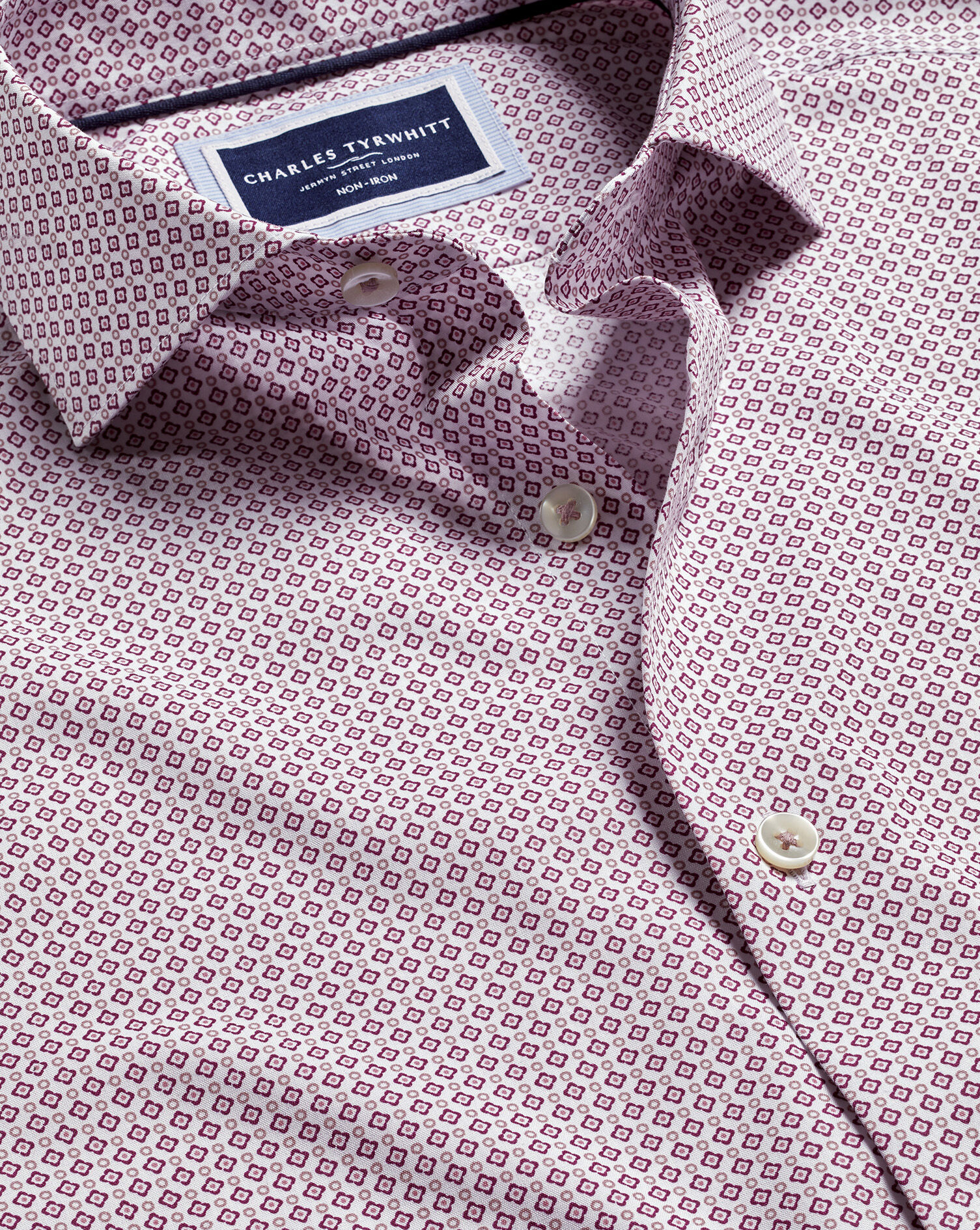 Semi-Spread Collar Shadow Diamond Print Non-Iron Shirt - Blackberry Purple