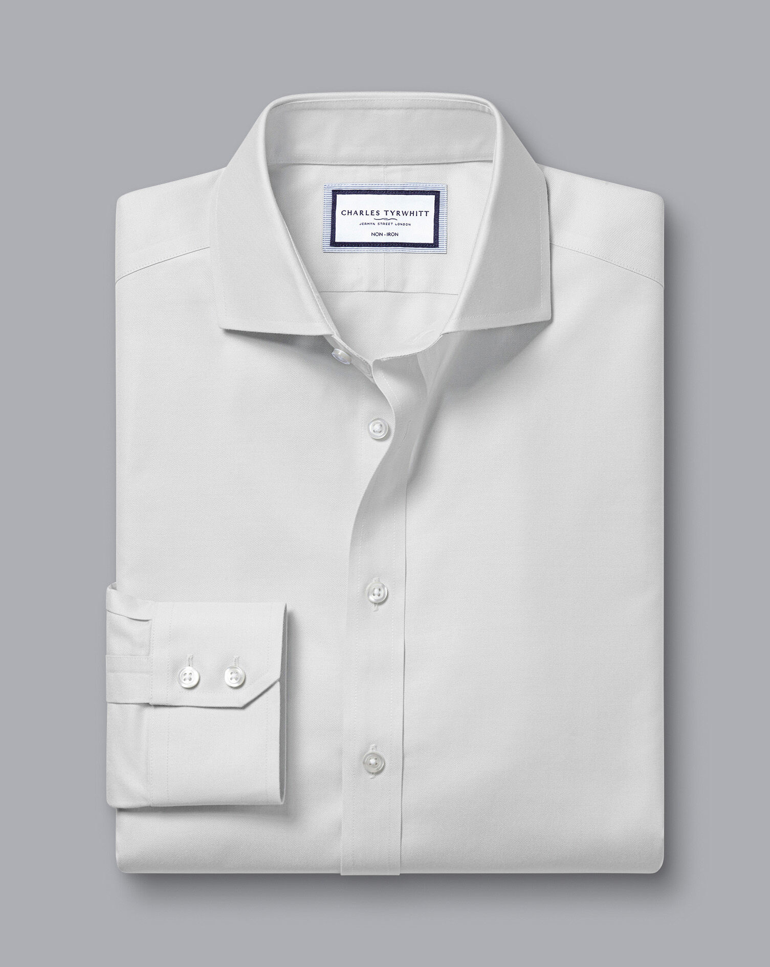 Spread Collar Non-Iron Twill Shirt - Silver Grey