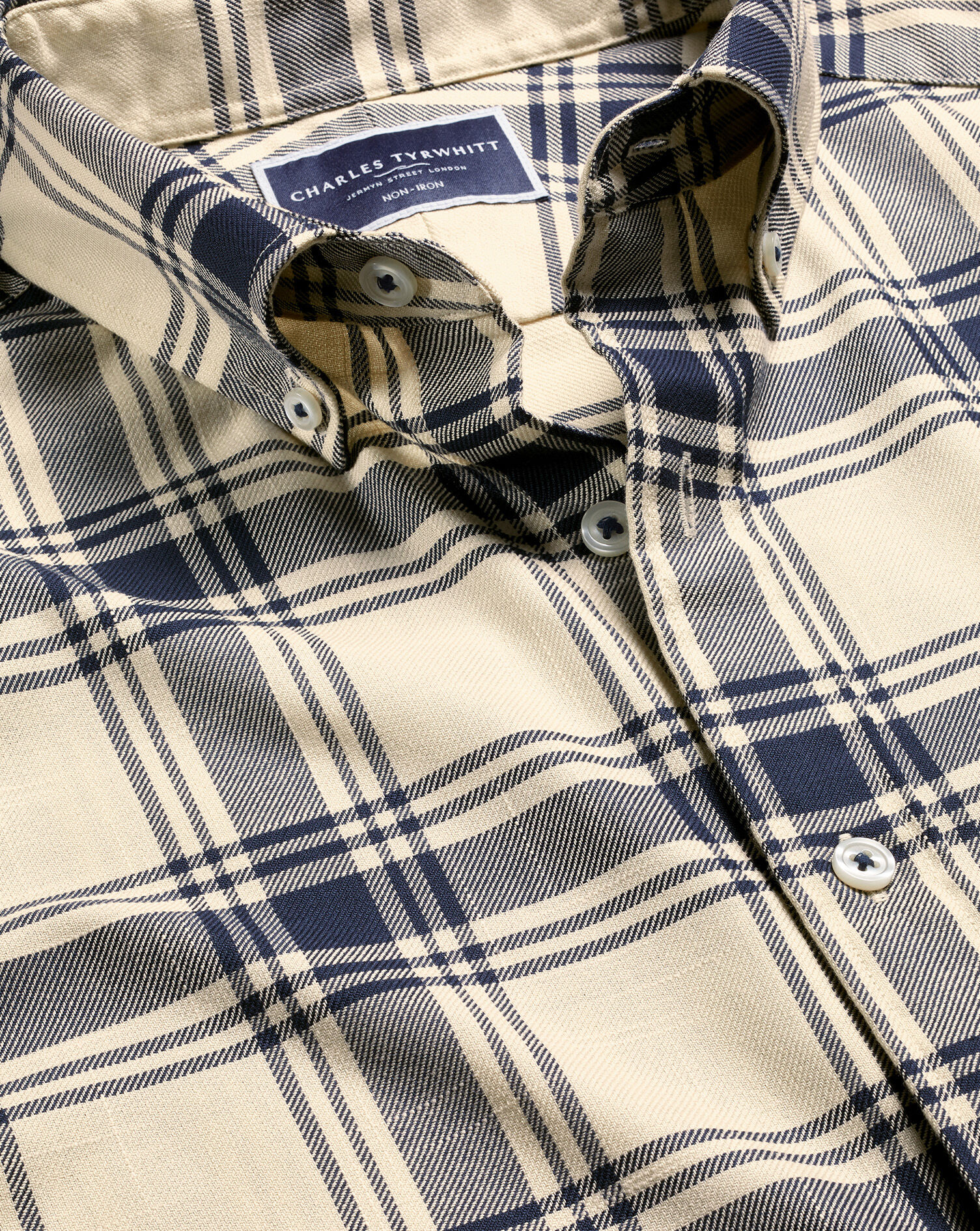 Button-Down Collar Non-Iron Twill Large Check Shirt - Cream