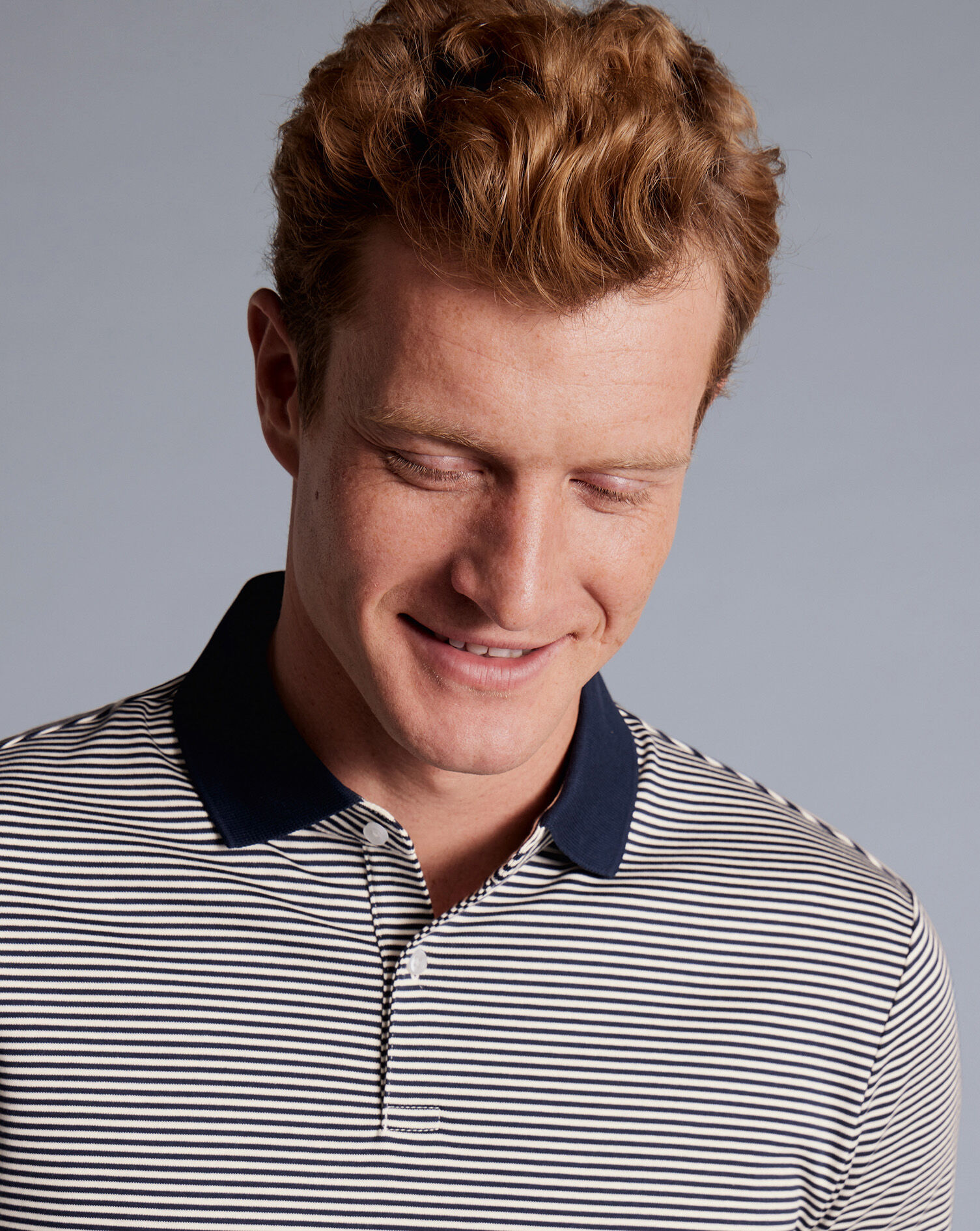 Fine Stripe Jersey Polo - Navy & Ecru