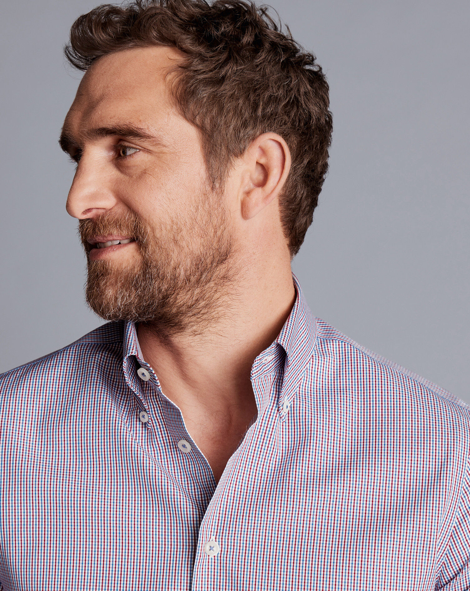 Button-Down Collar Non-Iron Gingham Check Shirt - Red