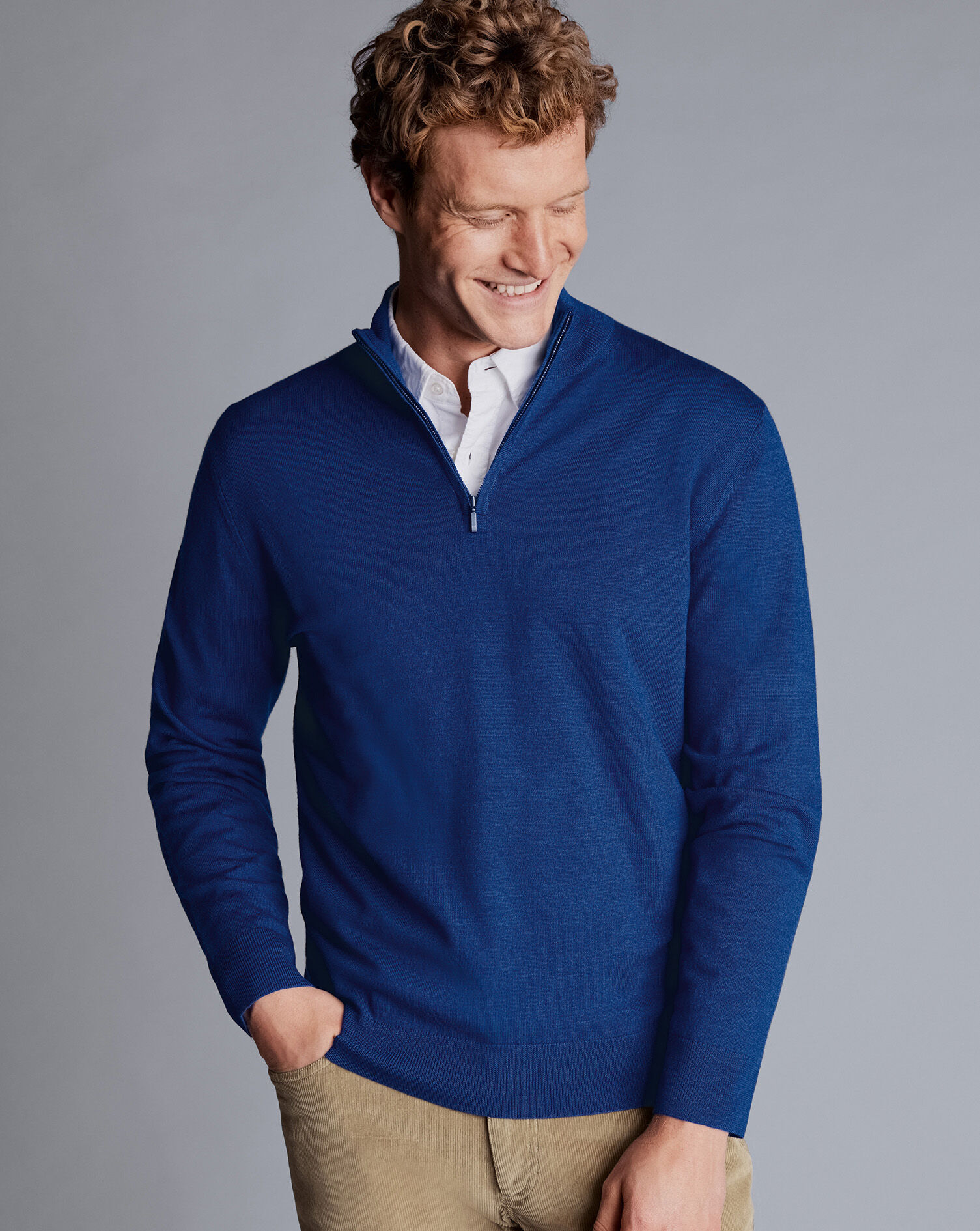 Merino Zip Neck Sweater - Cobalt Blue