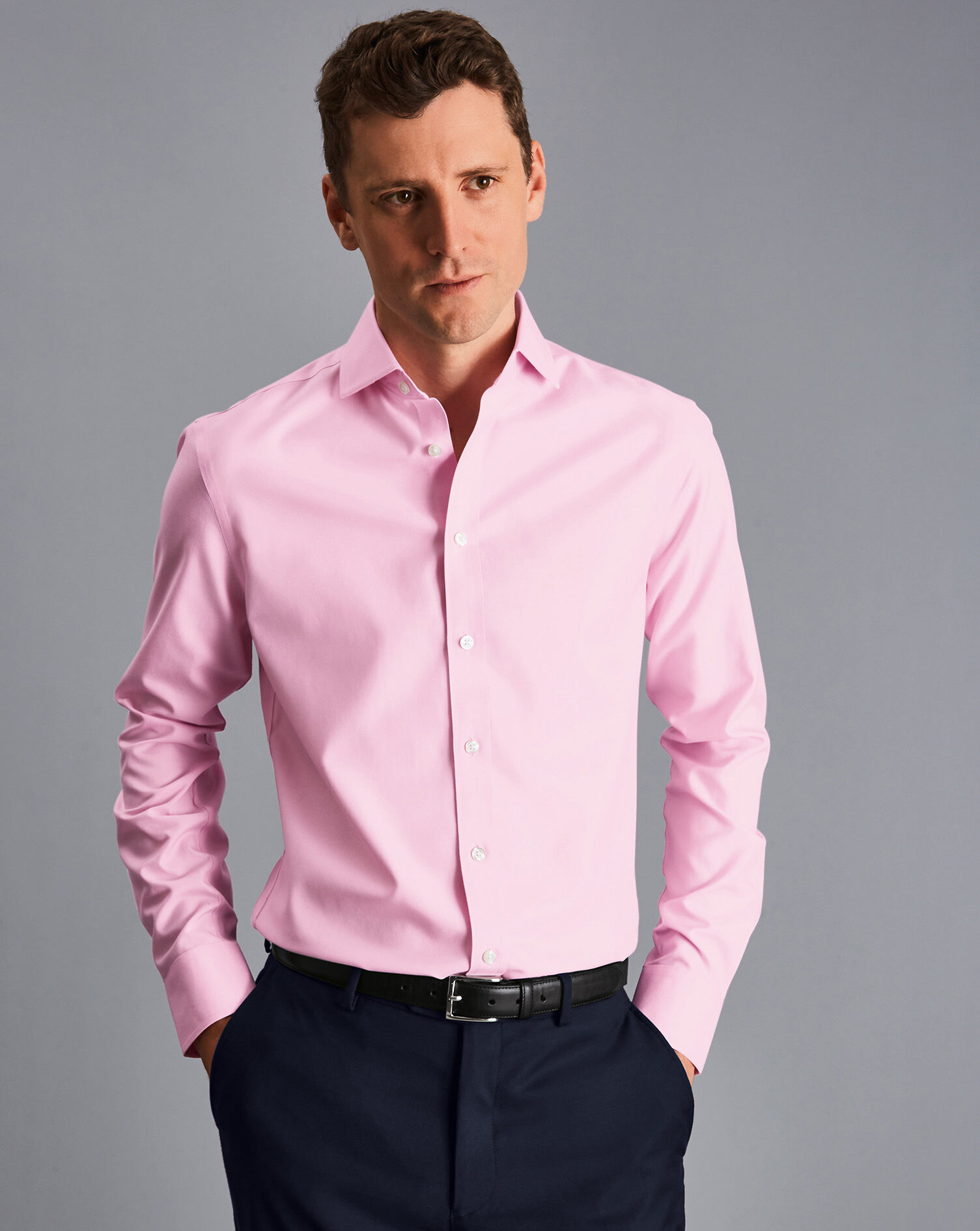 Spread Collar Non-Iron Twill Shirt - Pink