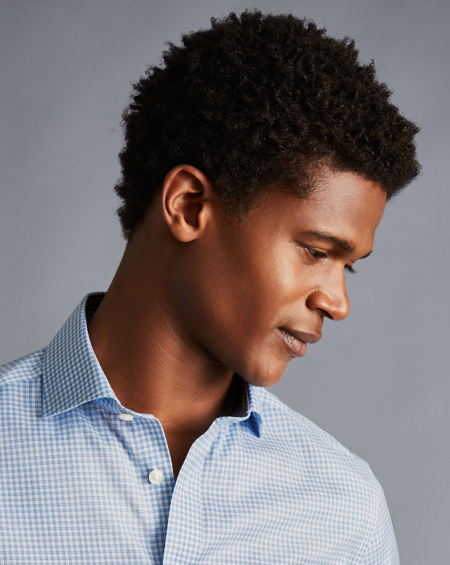 Spread Collar Non-Iron Twill Mini Windowpane Check Shirt - Steel Blue