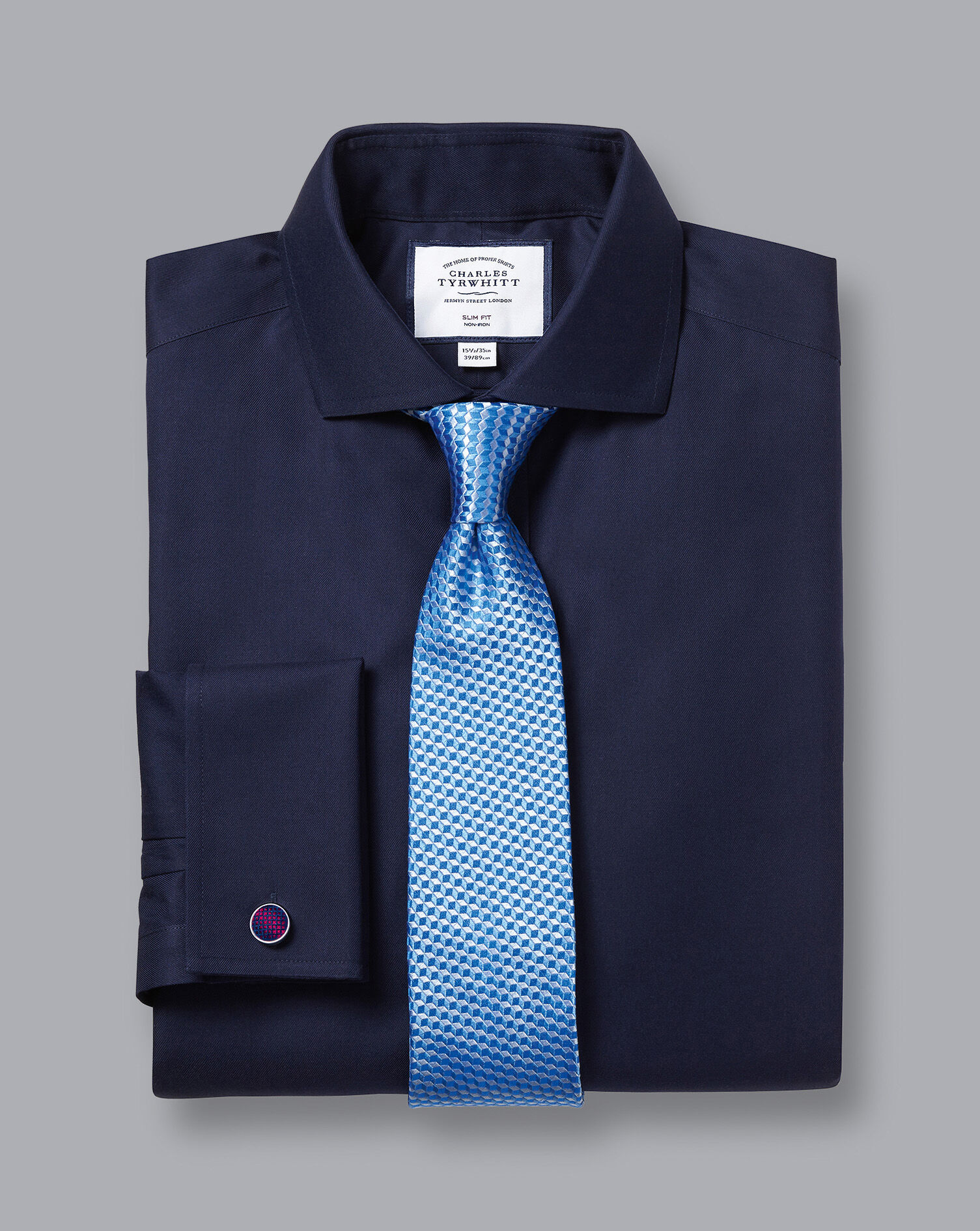 Spread Collar Non-Iron Twill Shirt - Navy