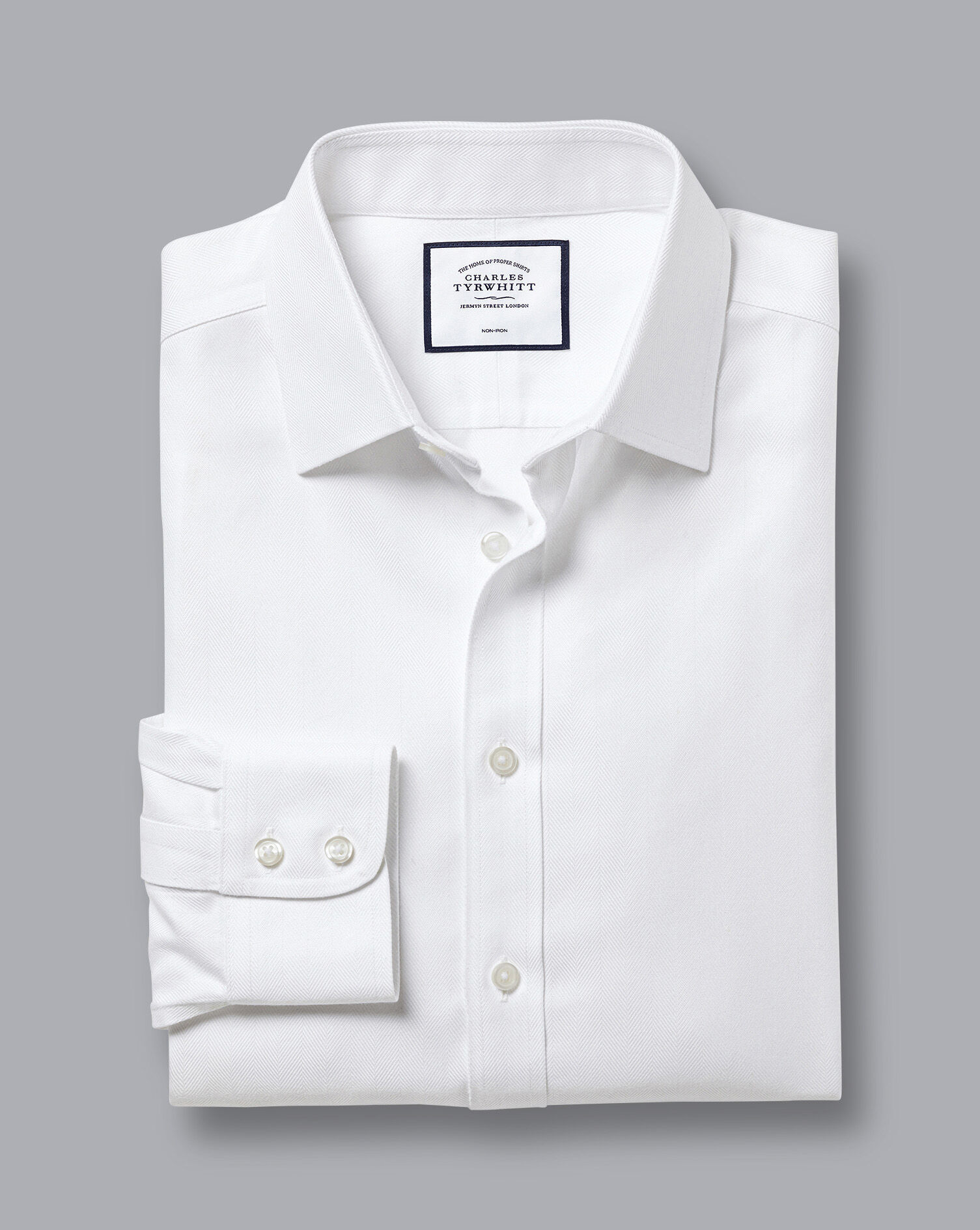 Non-Iron Herringbone Shirt - White