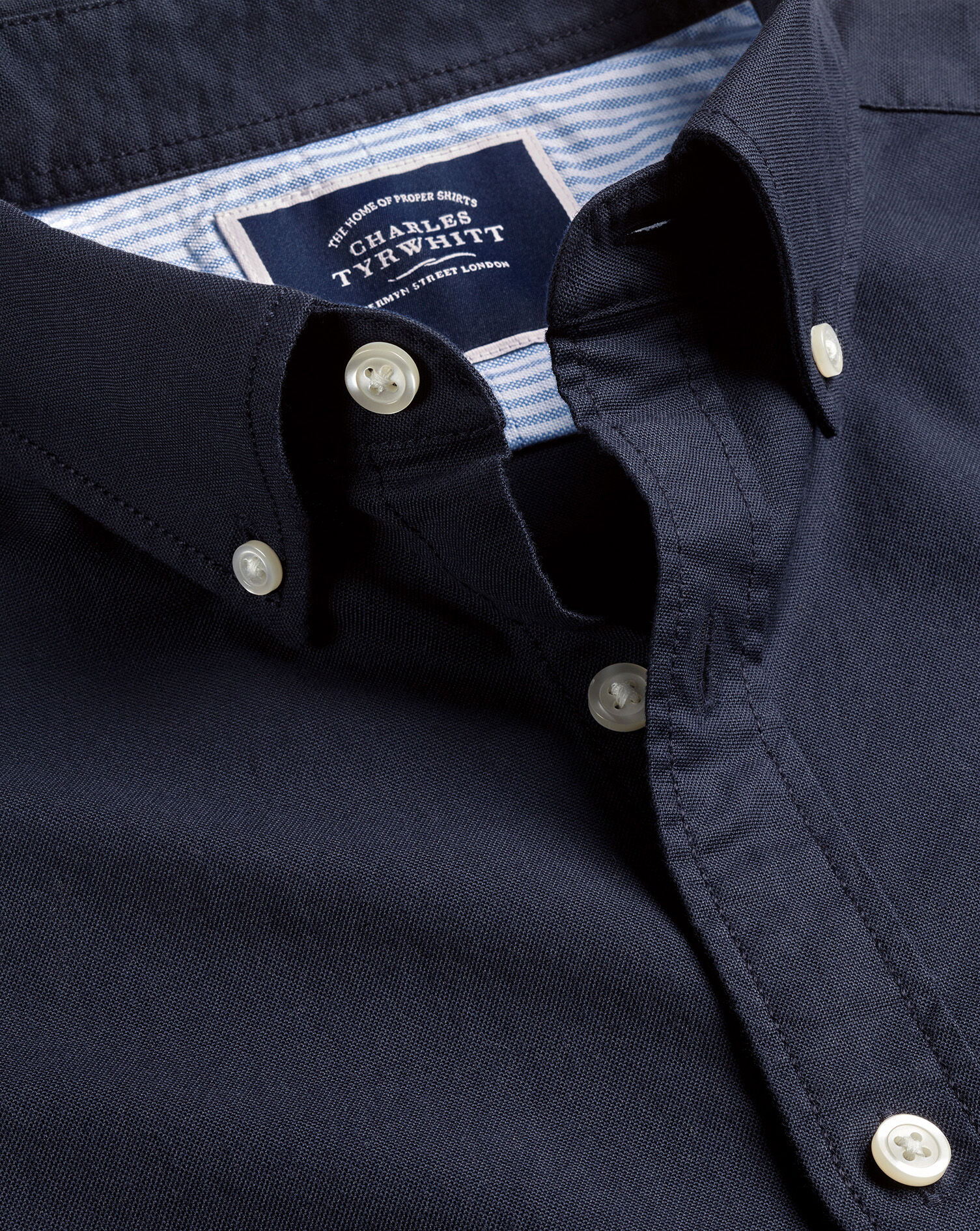 Button-Down Collar Washed Oxford Shirt - Navy Blue