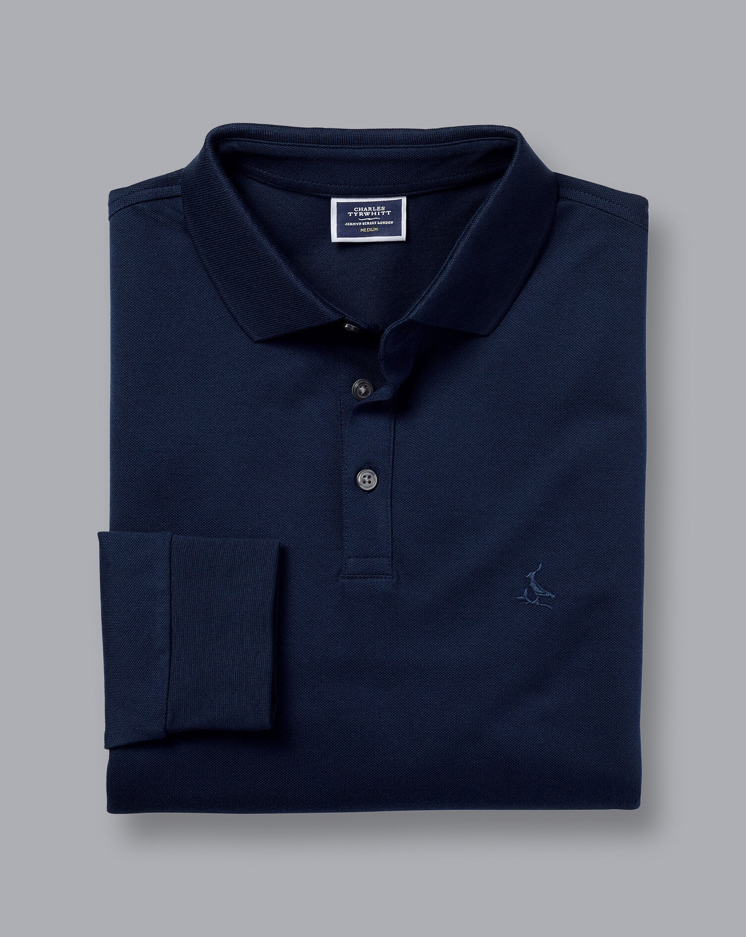 Tyrwhitt Long Sleeve Pique Polo - Navy