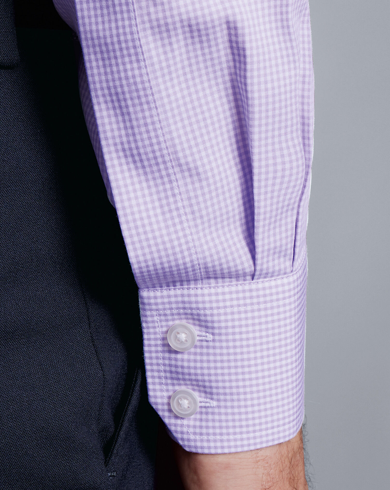 Spread Collar Non-Iron Mini Gingham Check Shirt - Mauve Purple