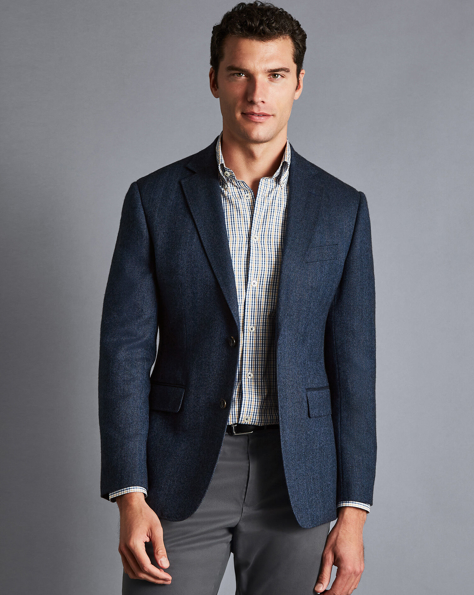 Herringbone Wool Texture Jacket - Denim Blue