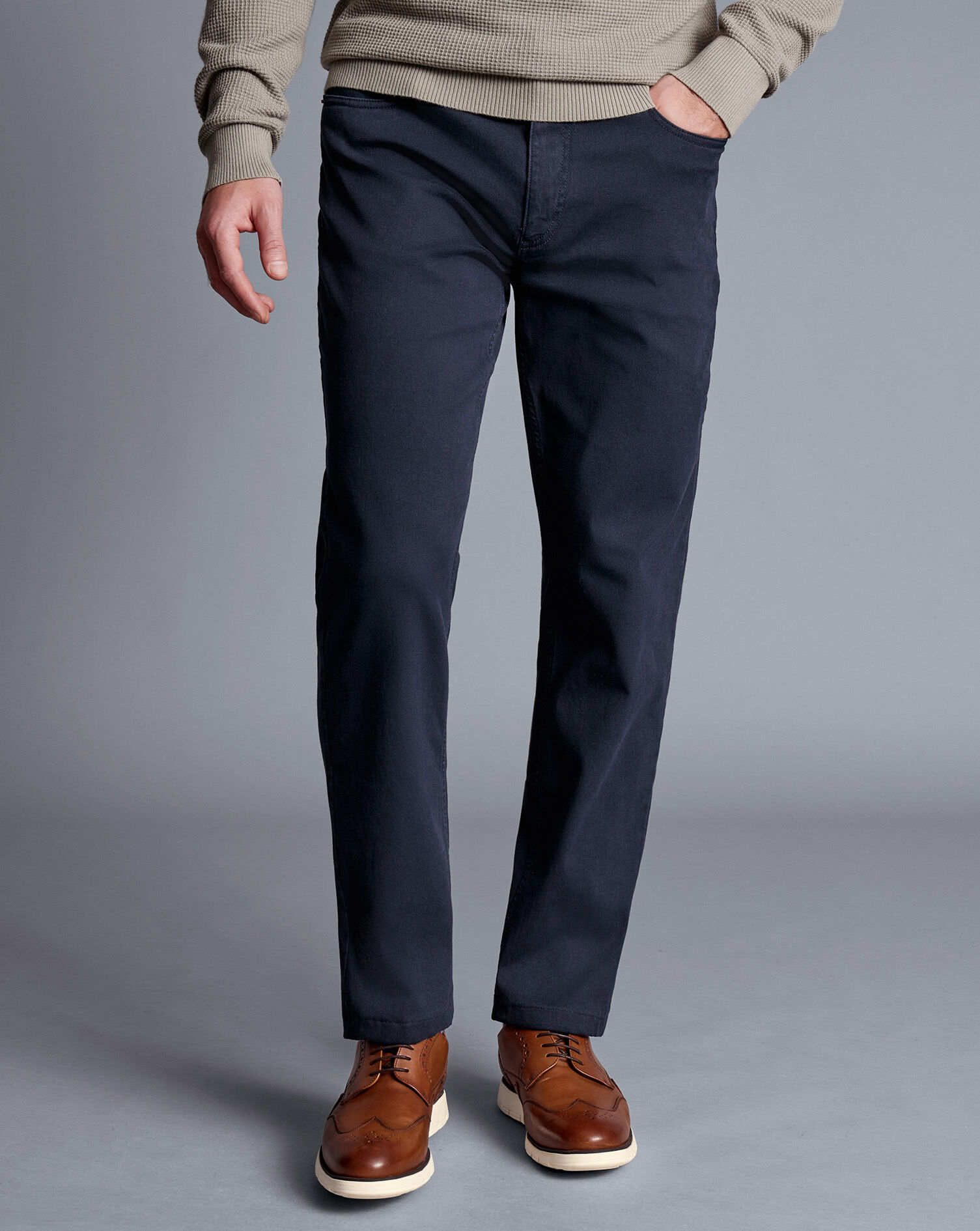 Washed Texture 5 Pocket Pants - Navy