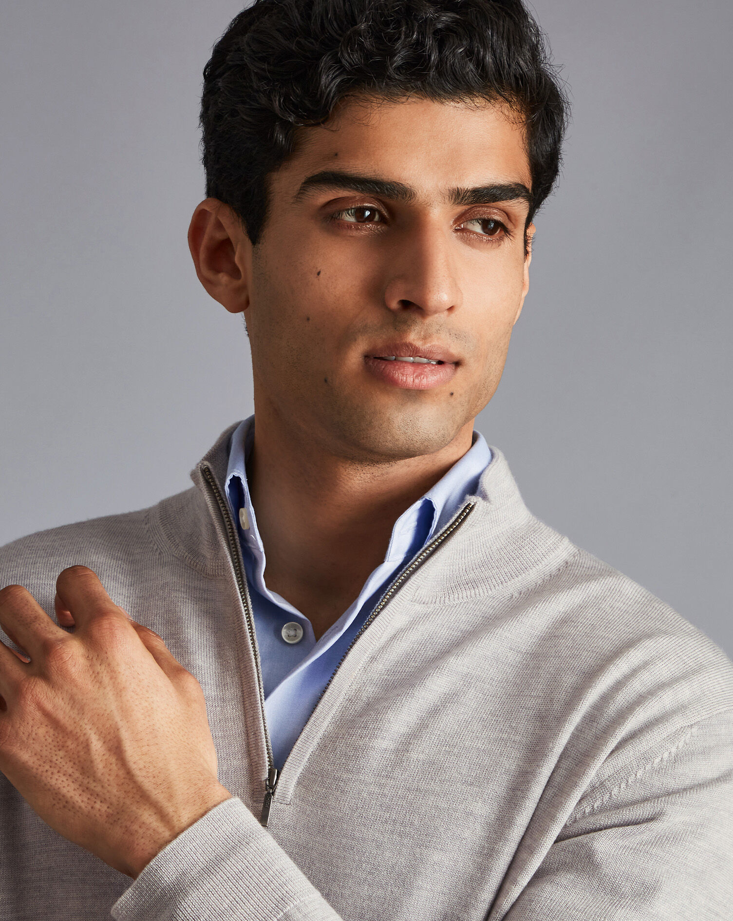 Merino Zip Neck Sweater - Silver