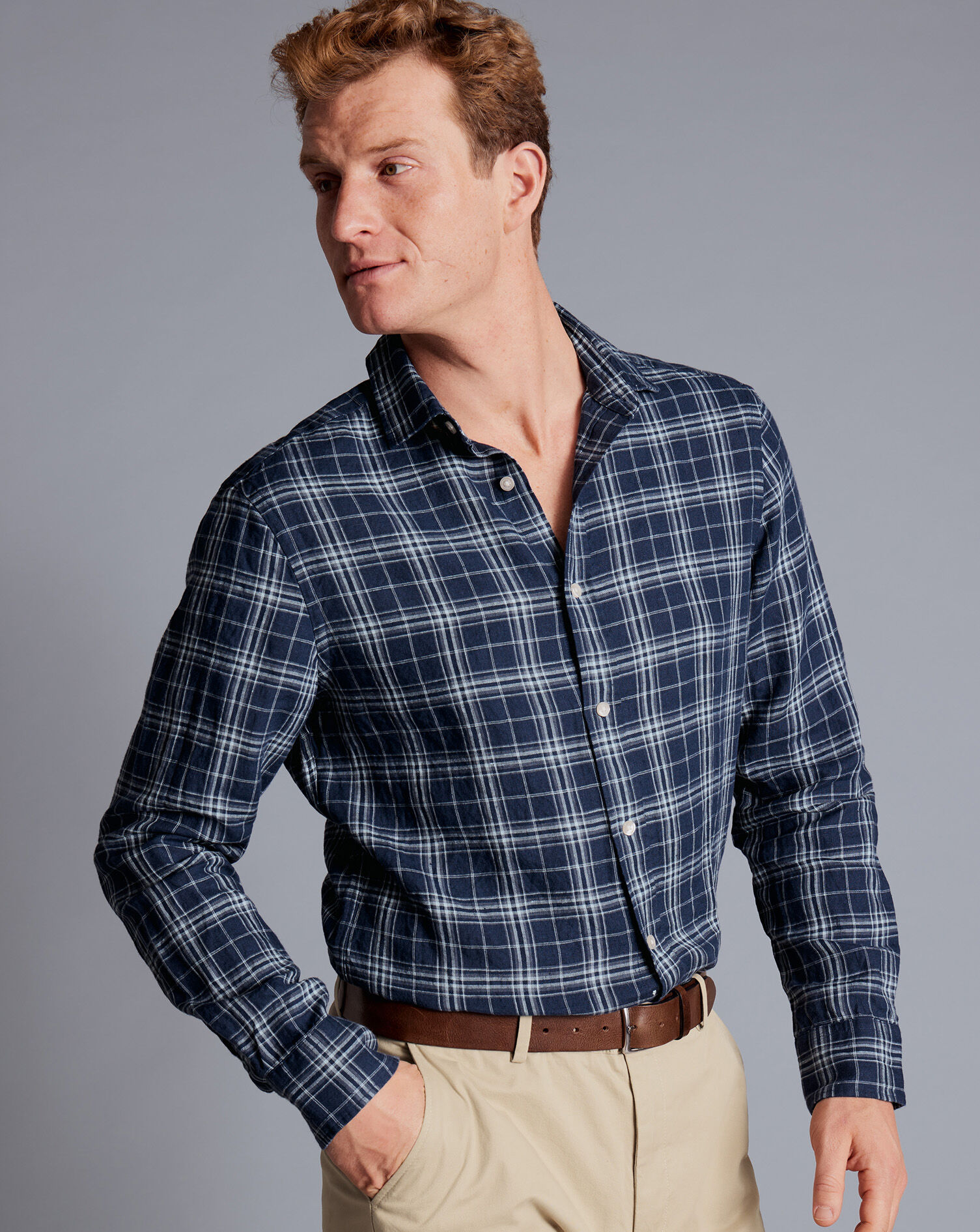 Pure Linen Check Shirt - French Blue