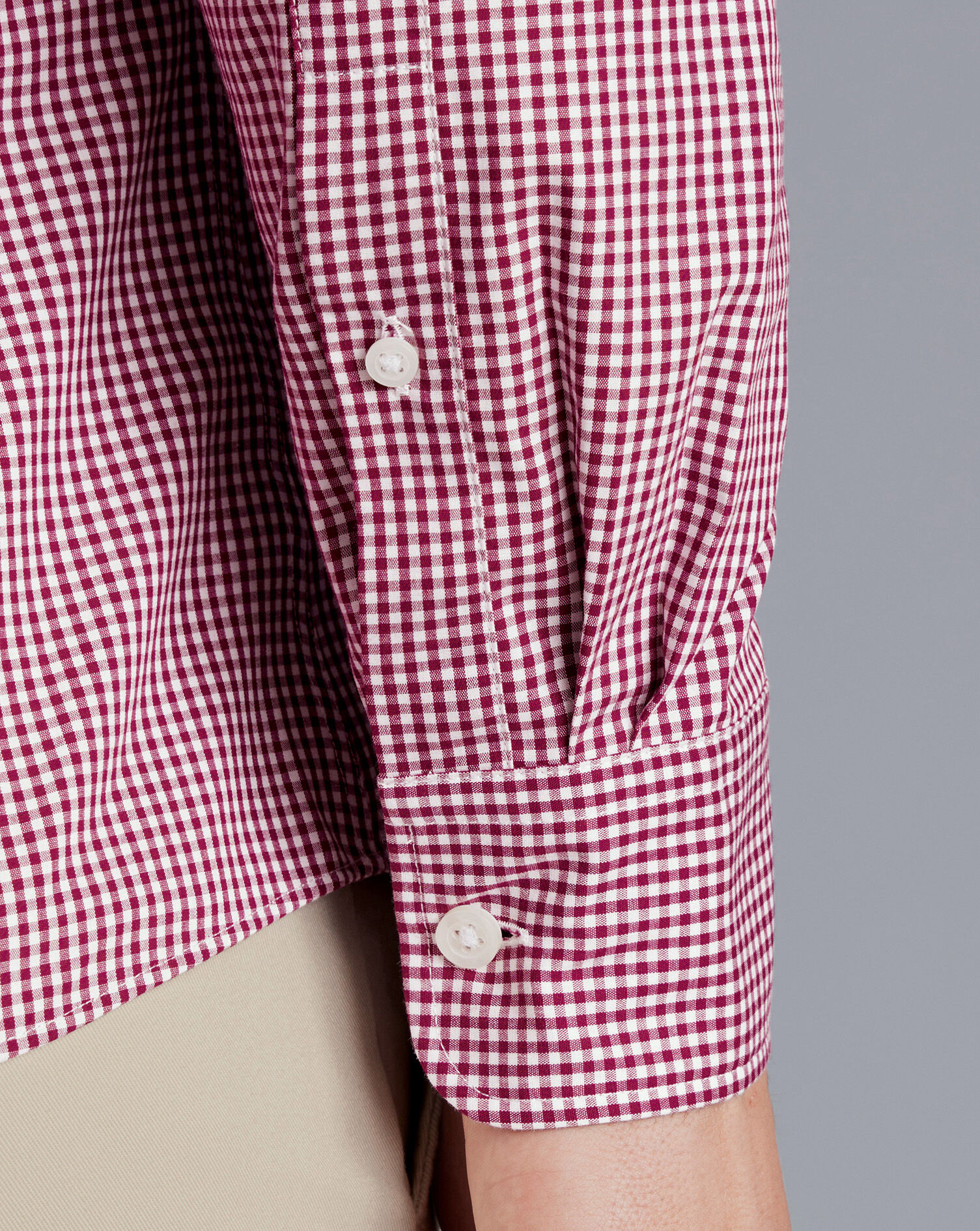 Button-Down Collar Non-Iron Stretch Poplin Mini Gingham Shirt - Raspberry Pink