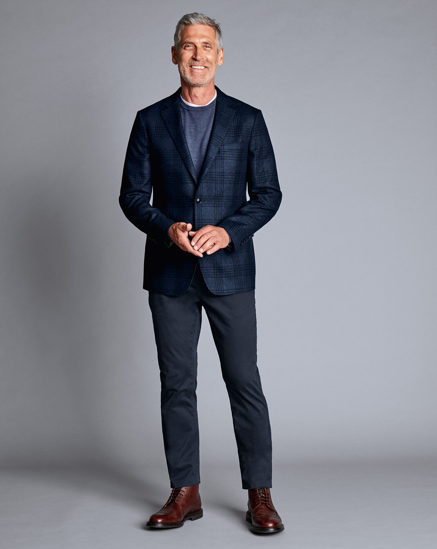 Wool Silk Check Jacket - Ink Blue