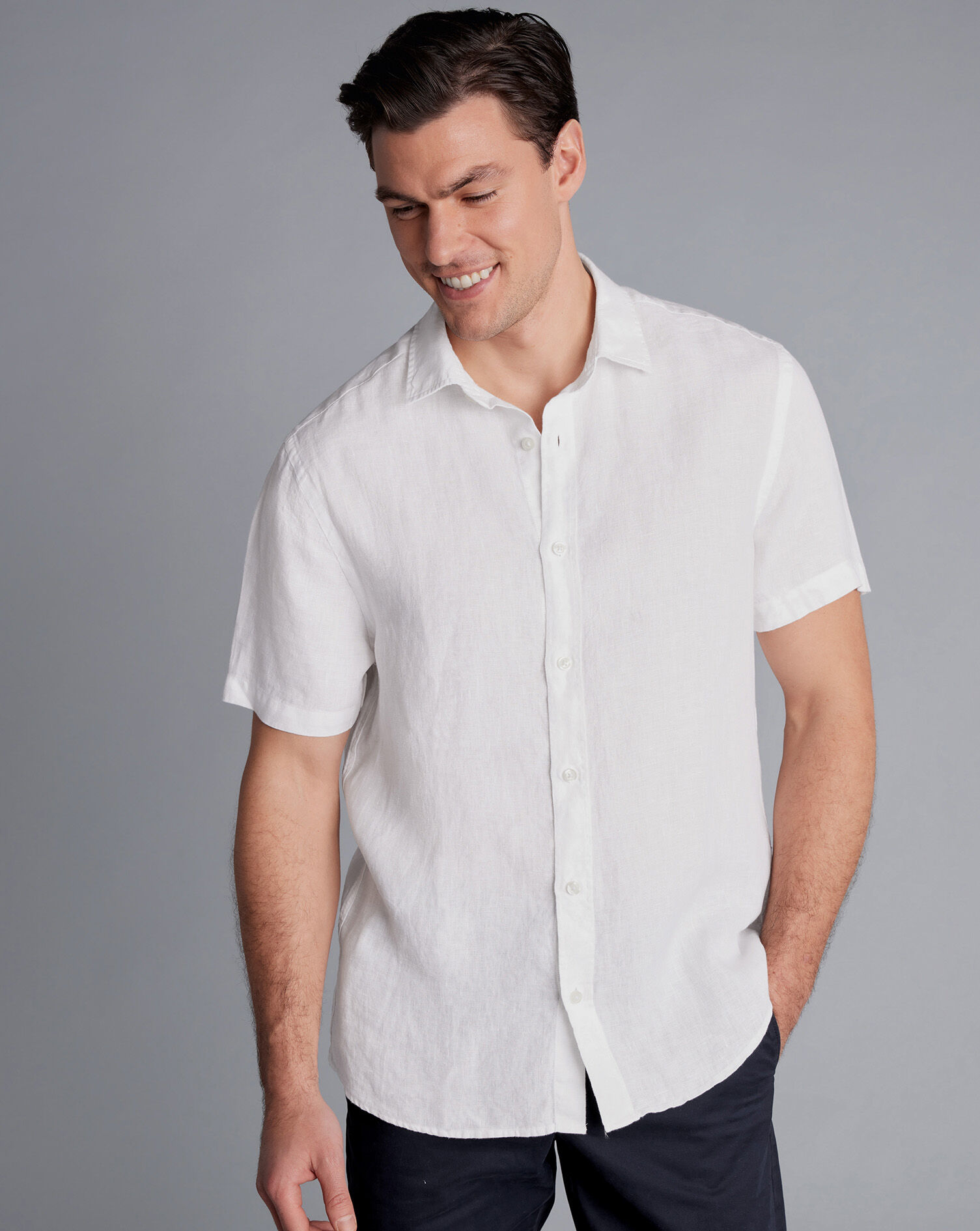 Pure Linen Short Sleeve Shirt  - White
