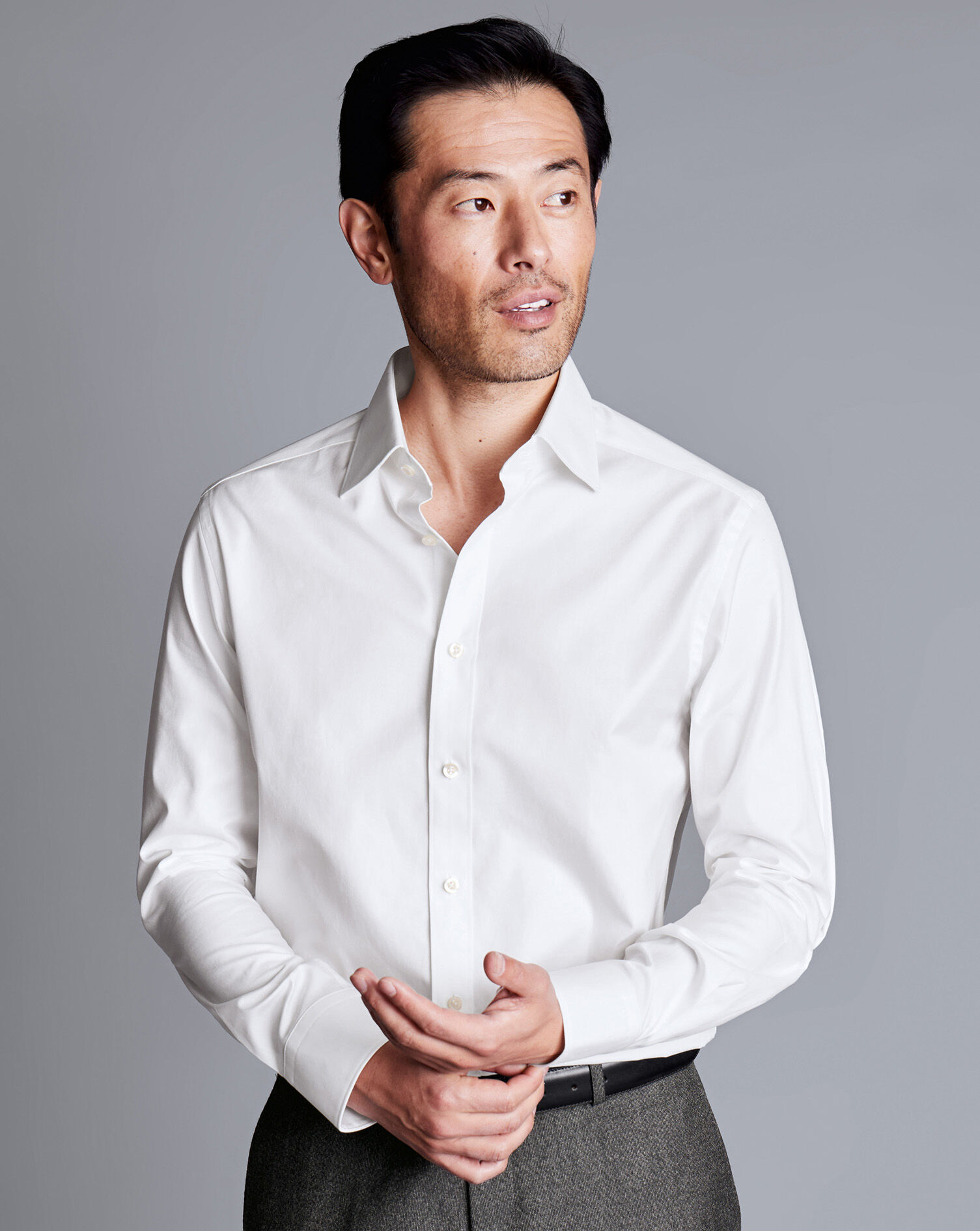 Semi-Spread Collar Egyptian Cotton Twill Shirt - White