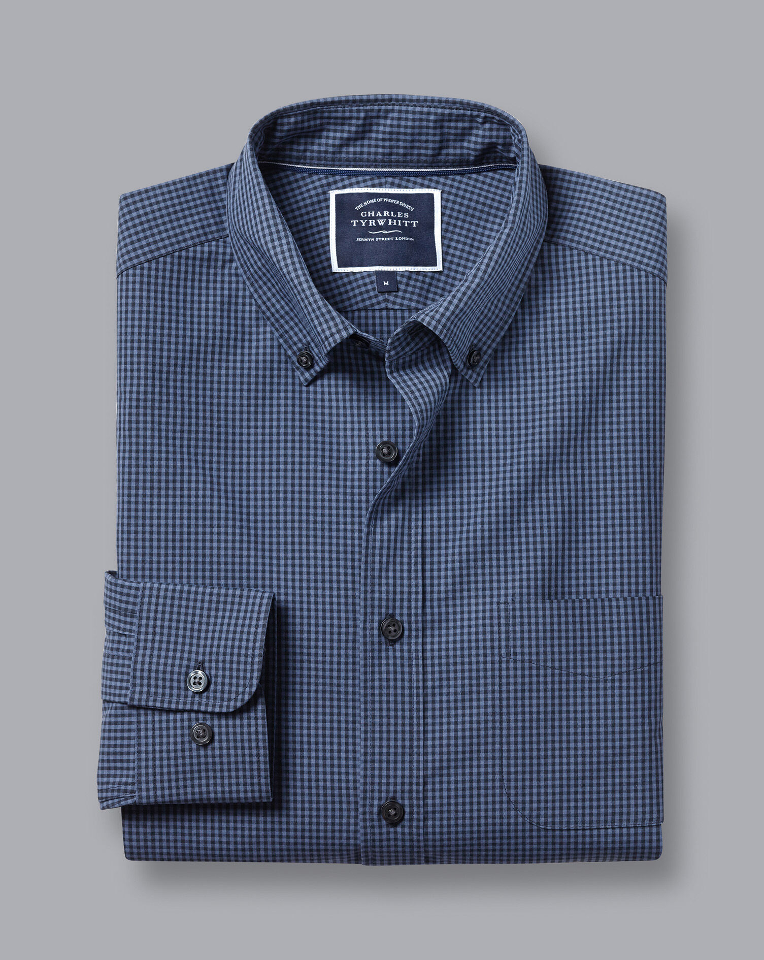 Button-Down Collar Non-Iron Stretch Poplin Mini Gingham Shirt - Indigo Blue