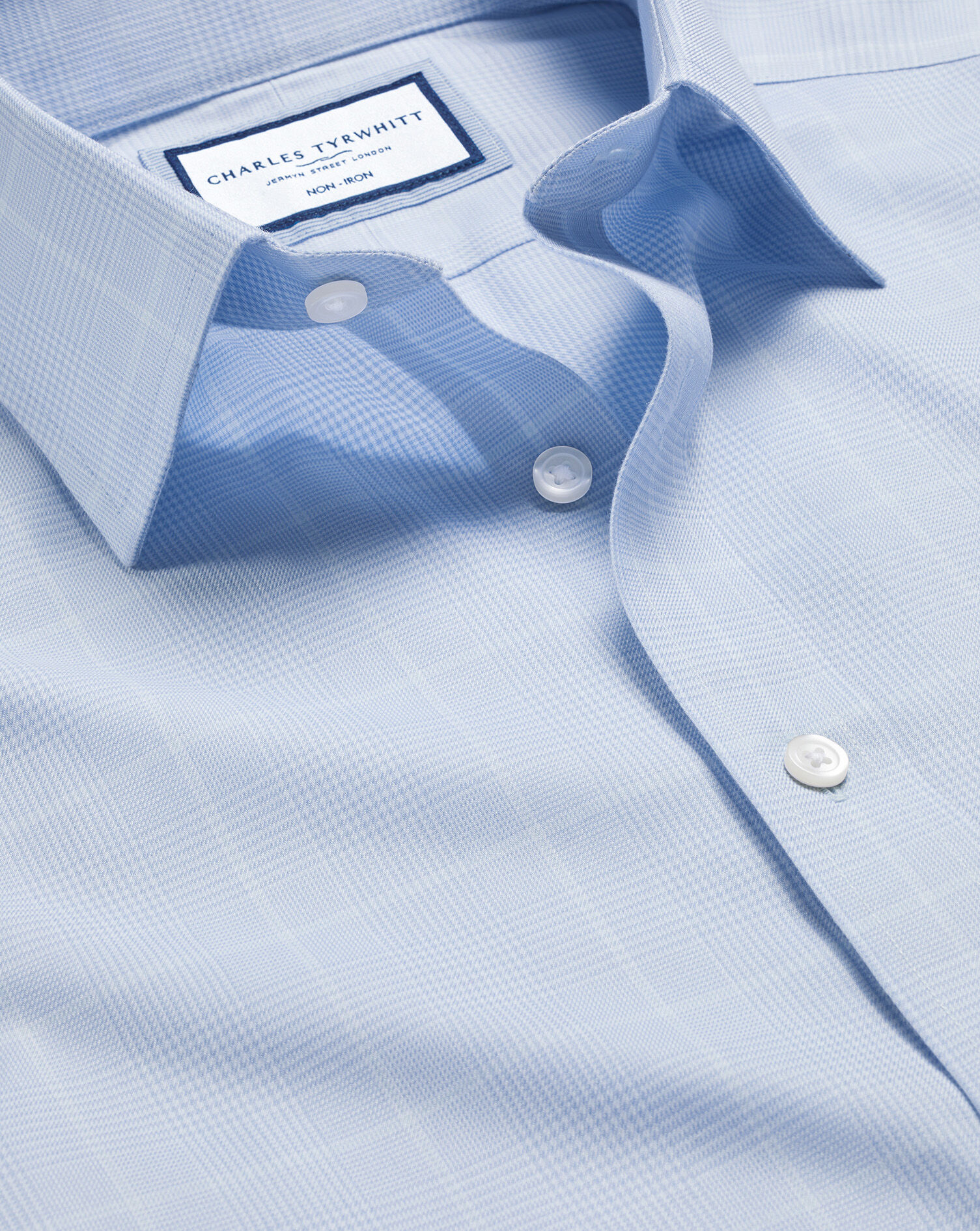 Non-Iron Prince of Wales Check Shirt -  Cornflower Blue